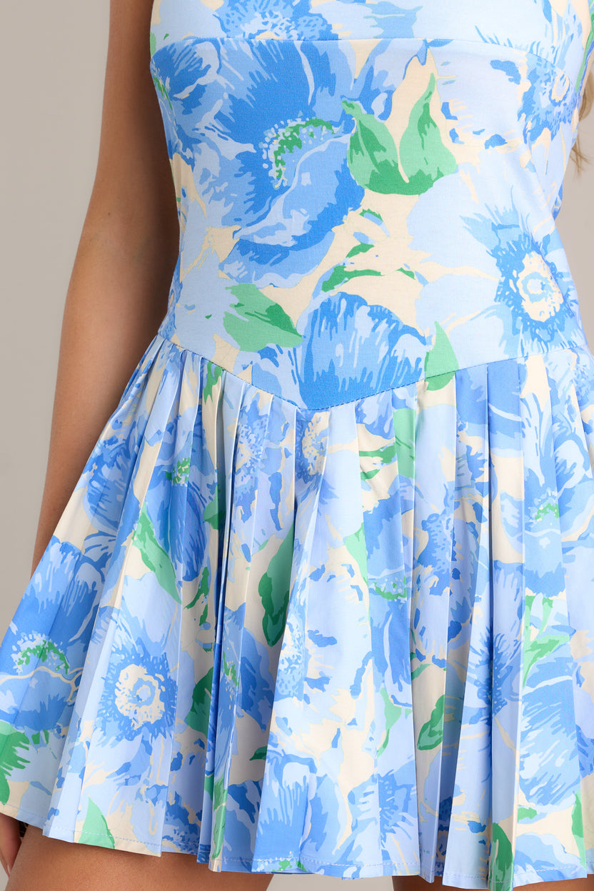 Light Blue and White Cutout Pleated Tennis Dress main image 0