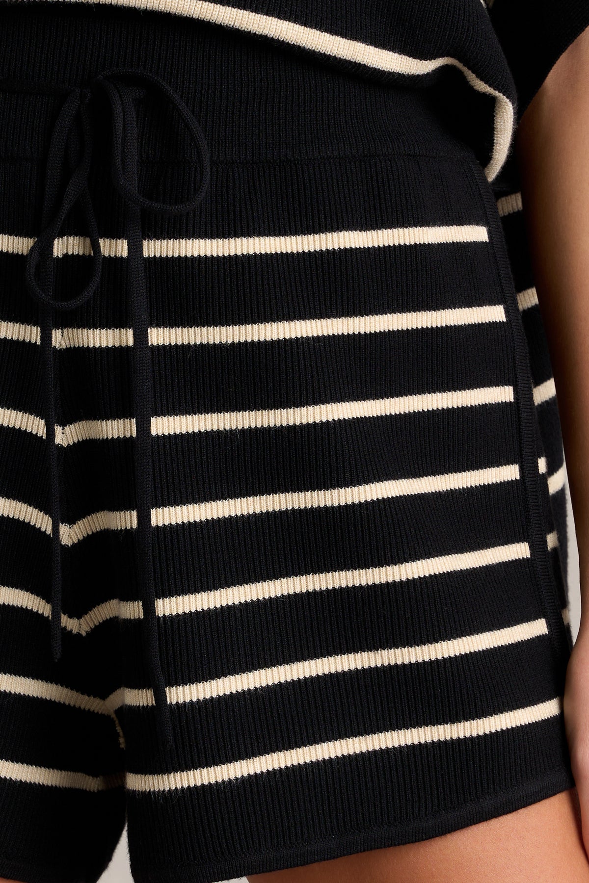 Stripe Knitted Short Sleeve Top and Drawstring Shorts Set main image 0