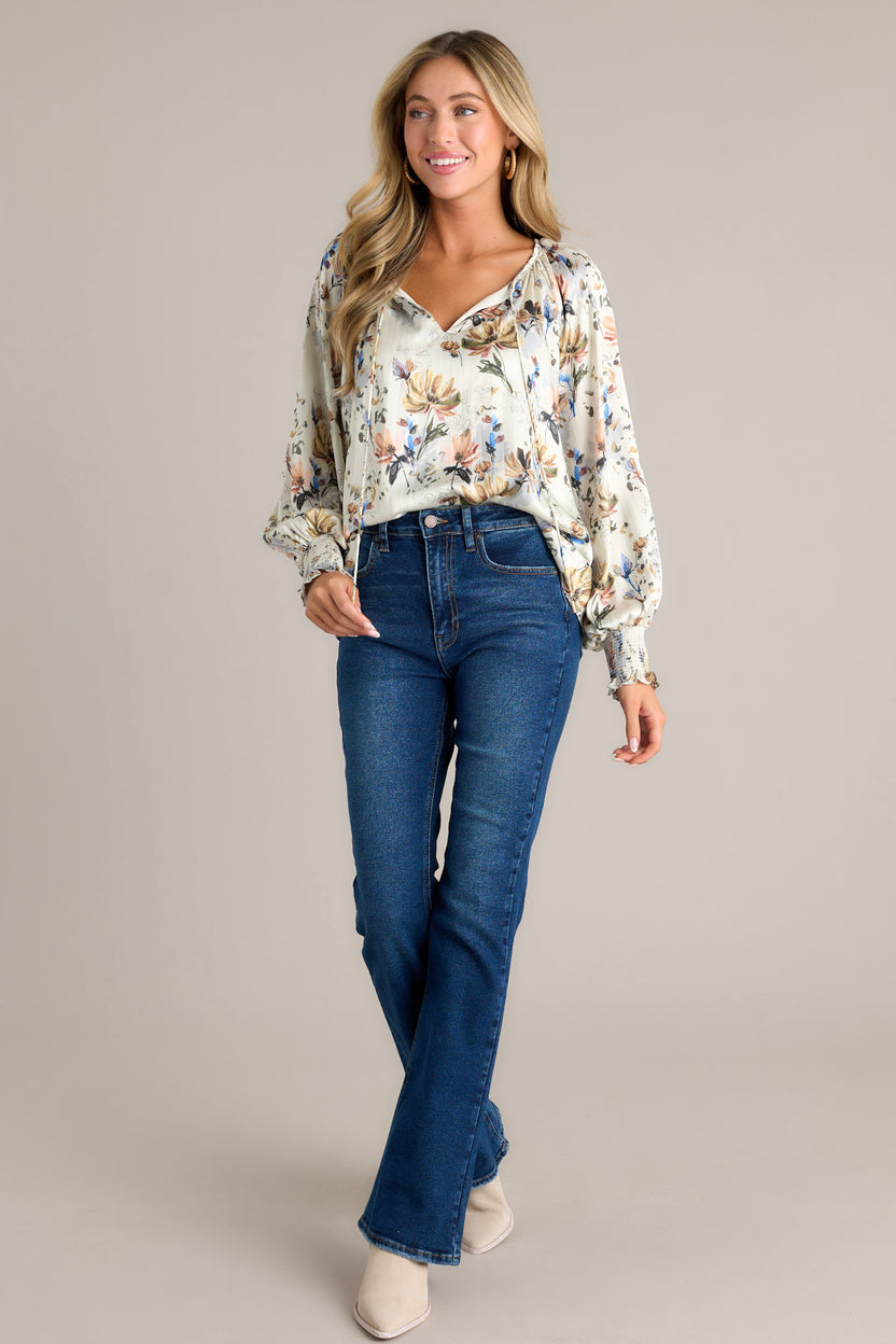 Sweet Flower Print Balloon Sleeve Blouse main image 0