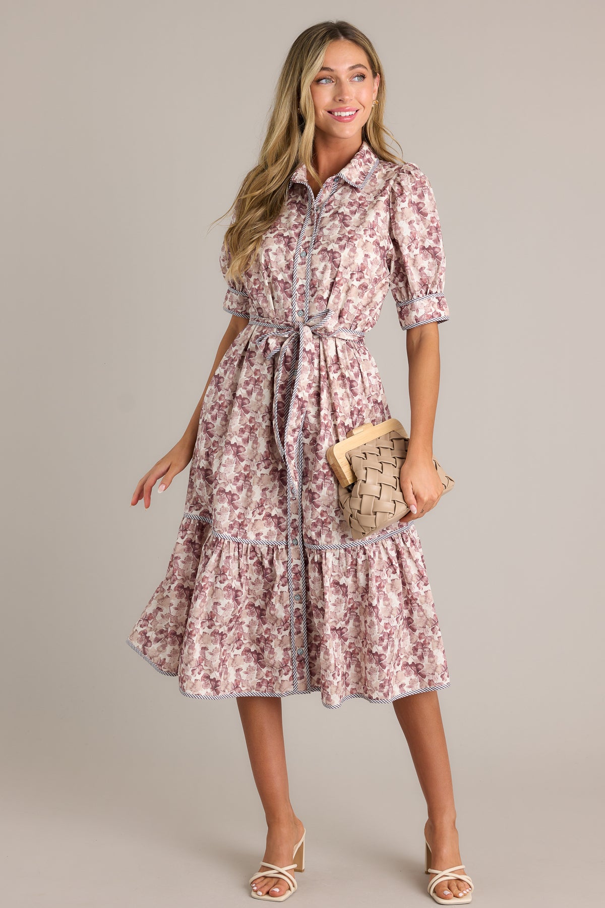 100% Cotton Brown Floral Midi Dress