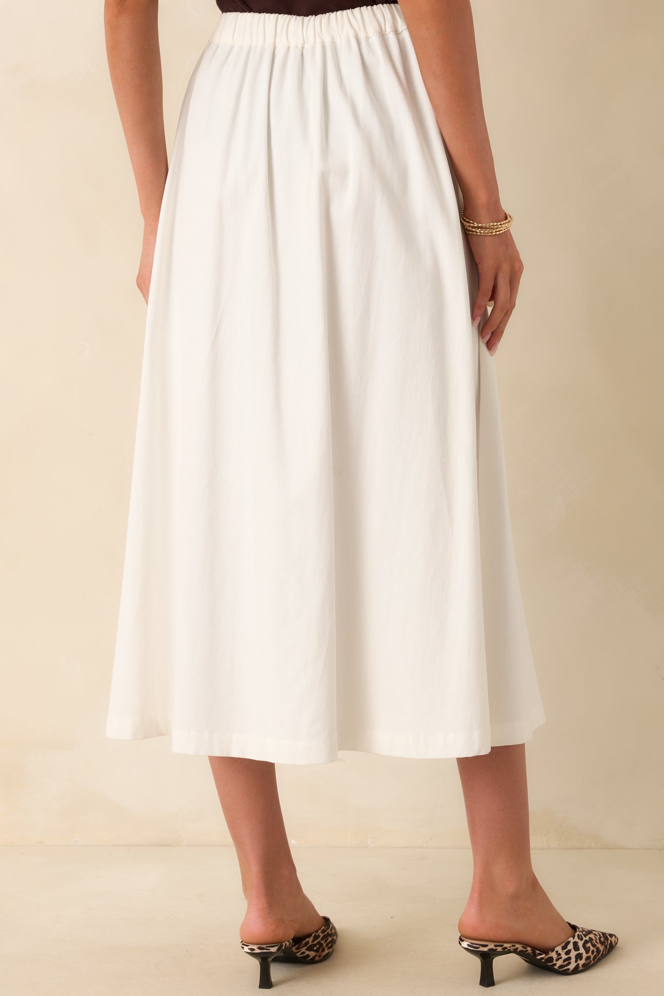 100% Cotton Ivory Button Front Midi Skirt - All Bottoms | Red Dress