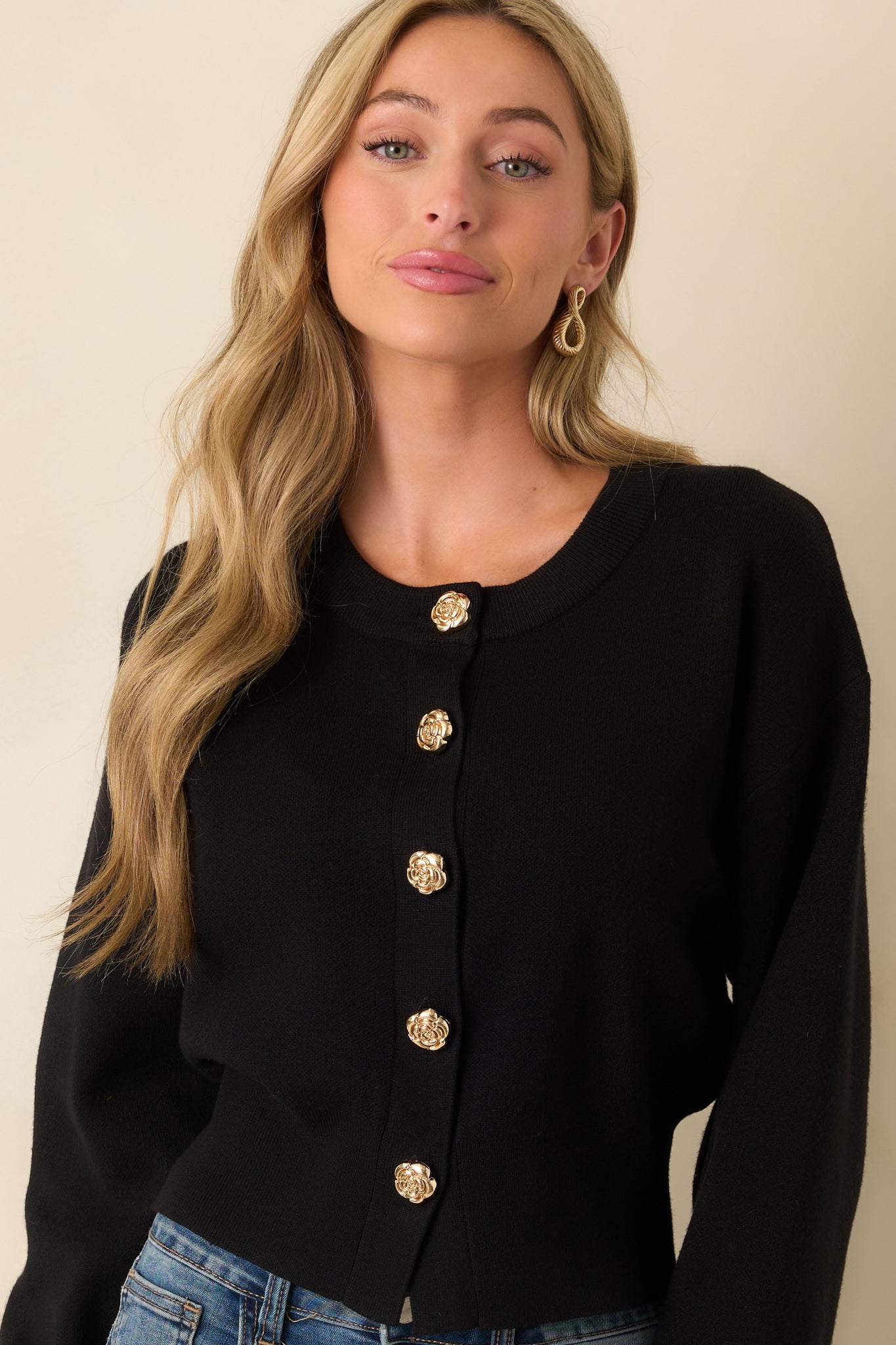 Black Button Front Long Sleeve - Cardigans | Red Dress Black Button Front Long Sleeve - Cardigans | Red Dress