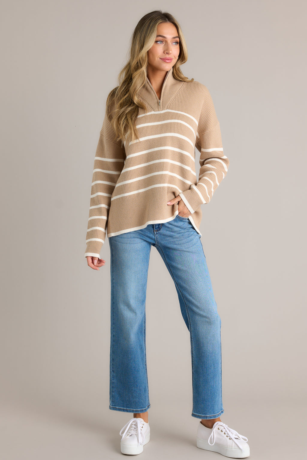 Sneak Peek Medium Wash High Rise Straight Leg Jeans - All Denim | Red Dress