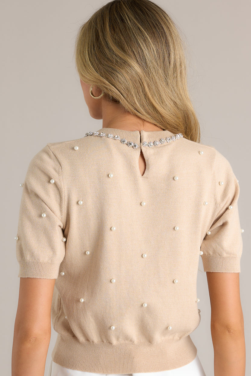 BiBi Pearl Beaded Short Puff Sleeve Top main image 0