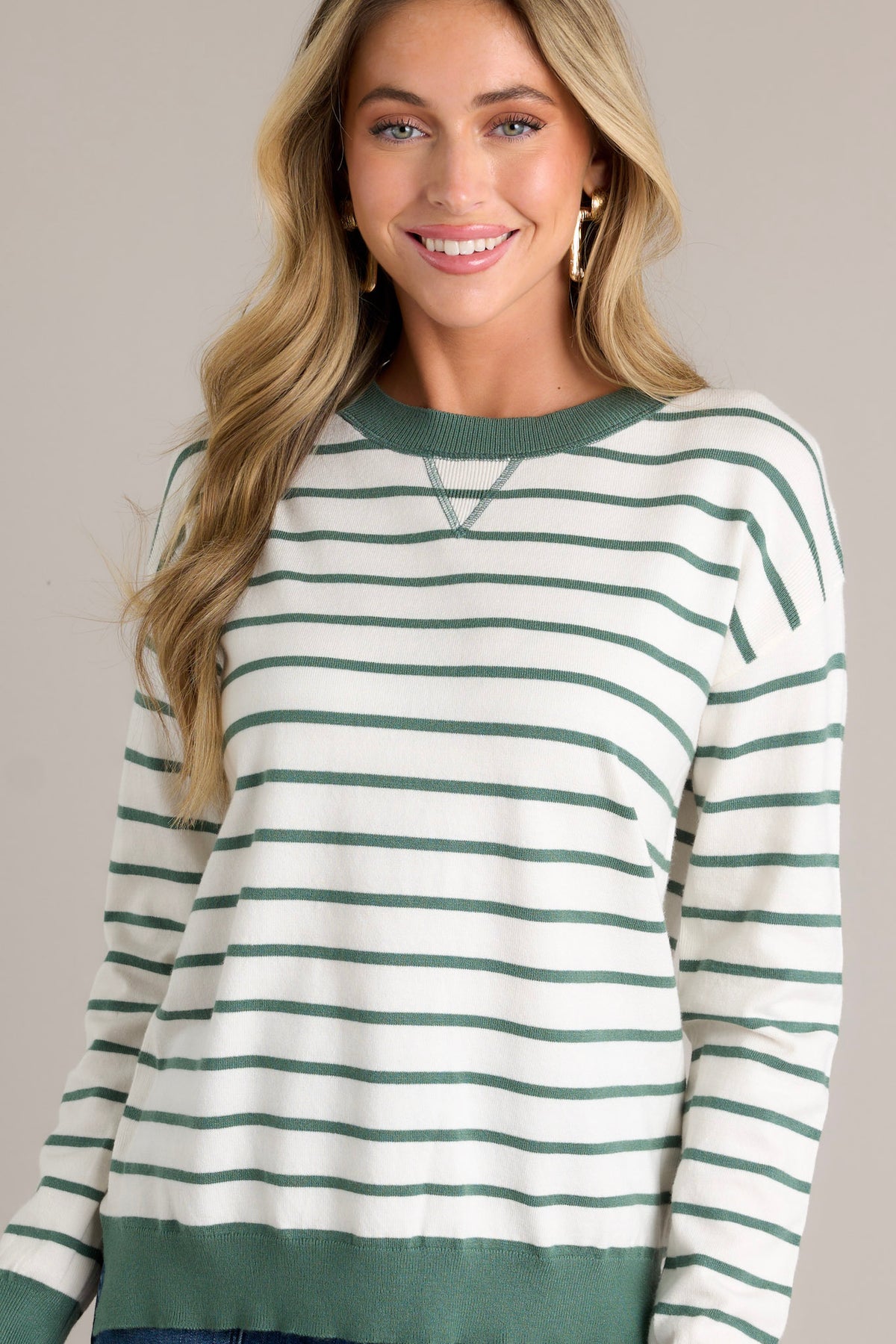 Ivory Gold Striped Ruffle Sleeve Top main image 0