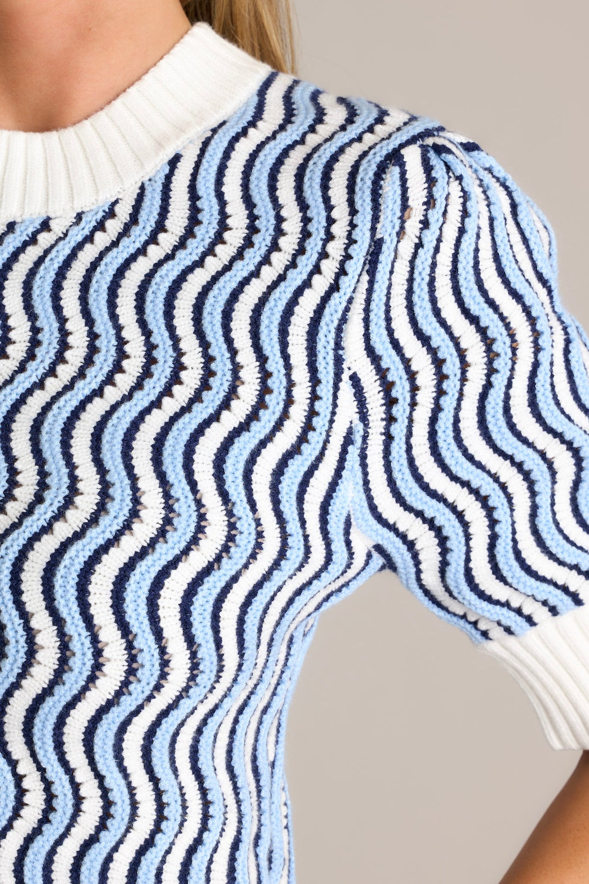 SHORT SLEEVE WAVY BLUE & ORANGE STRIPED TOP main image 0