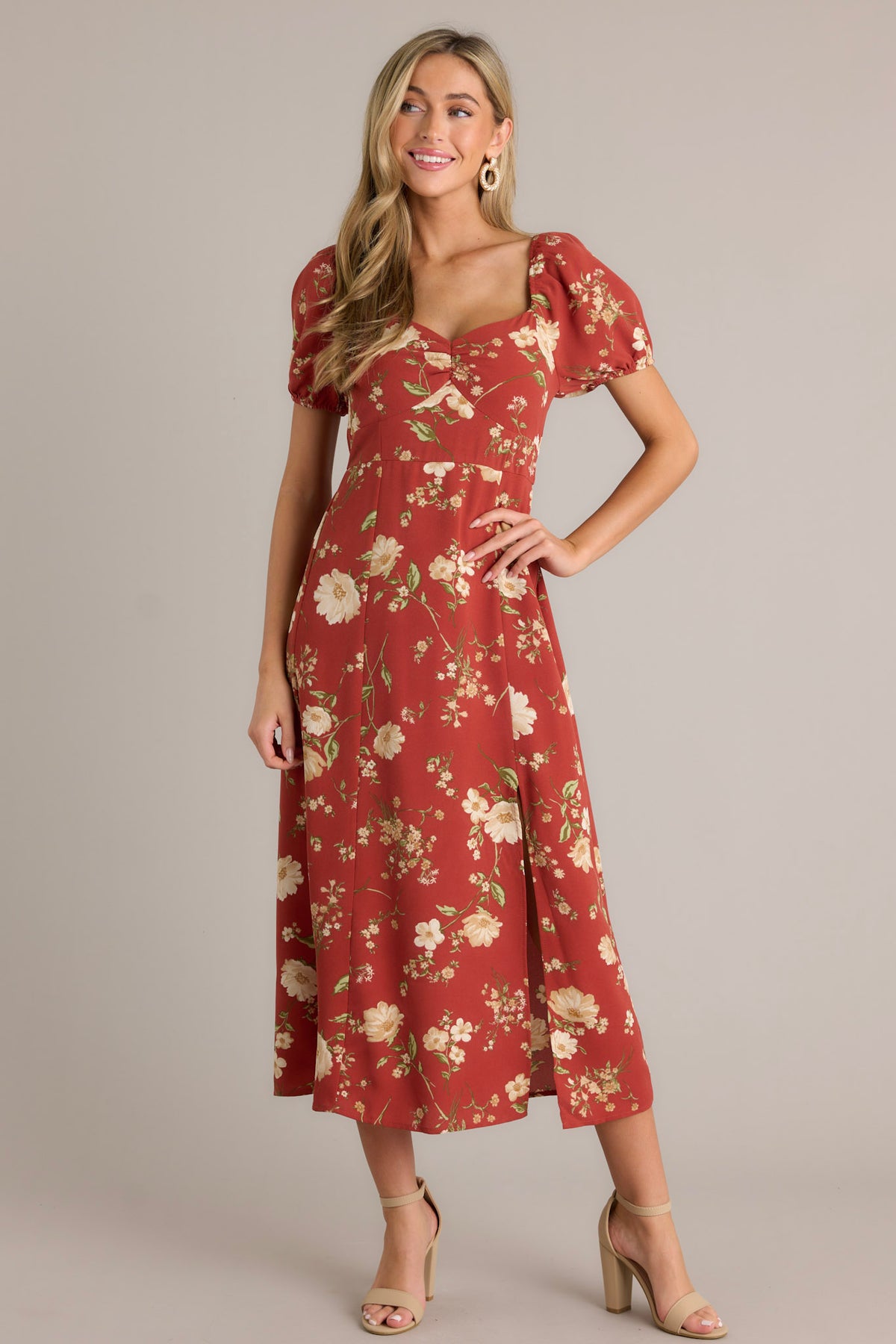 Carrot Orange Puff Sleeve Dress