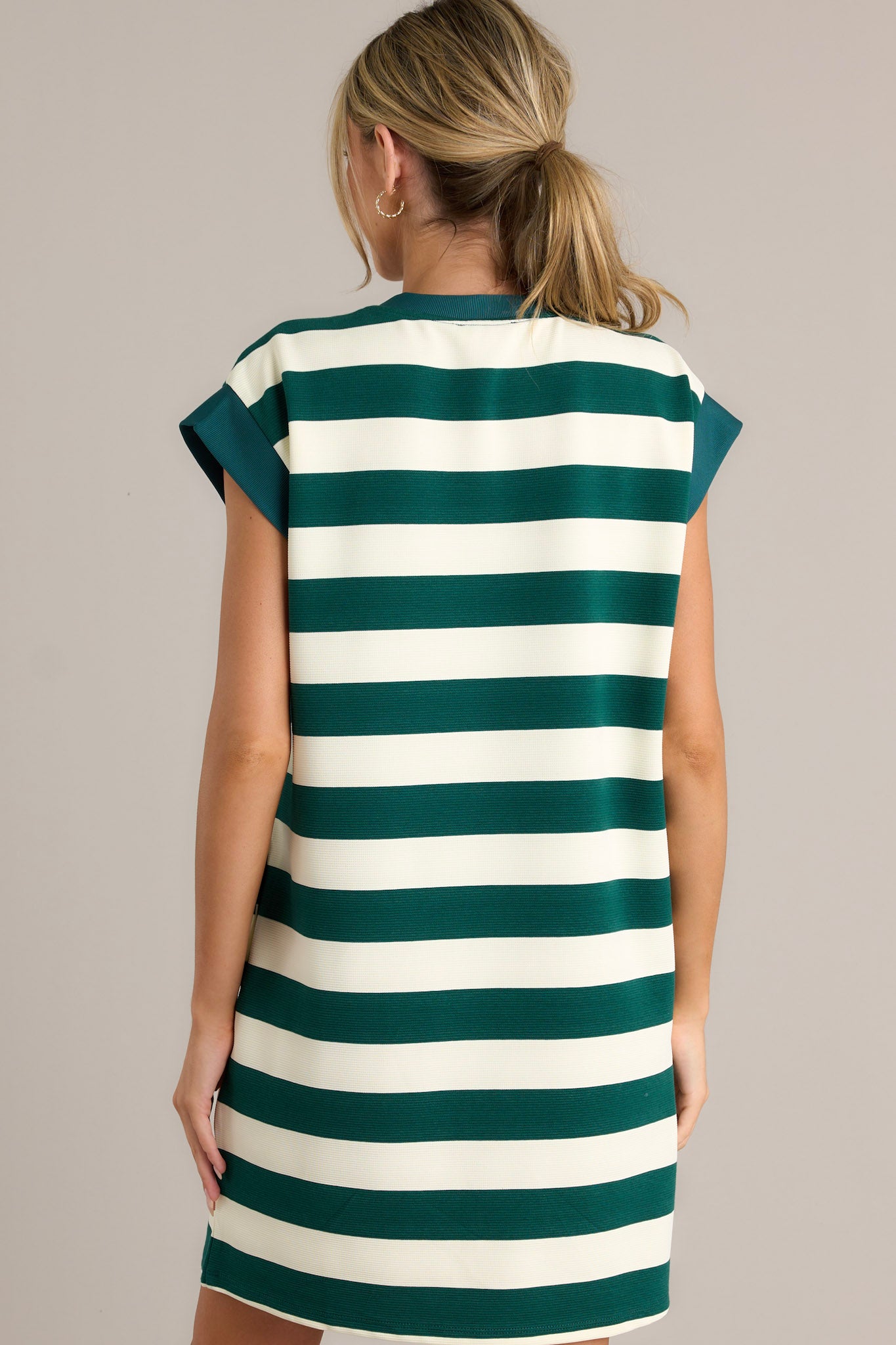 Harmony Horizon Forest Green Stripe Cap Sleeve Mini Dress Harmony Horizon Forest Green Stripe Cap Sleeve Mini Dress
