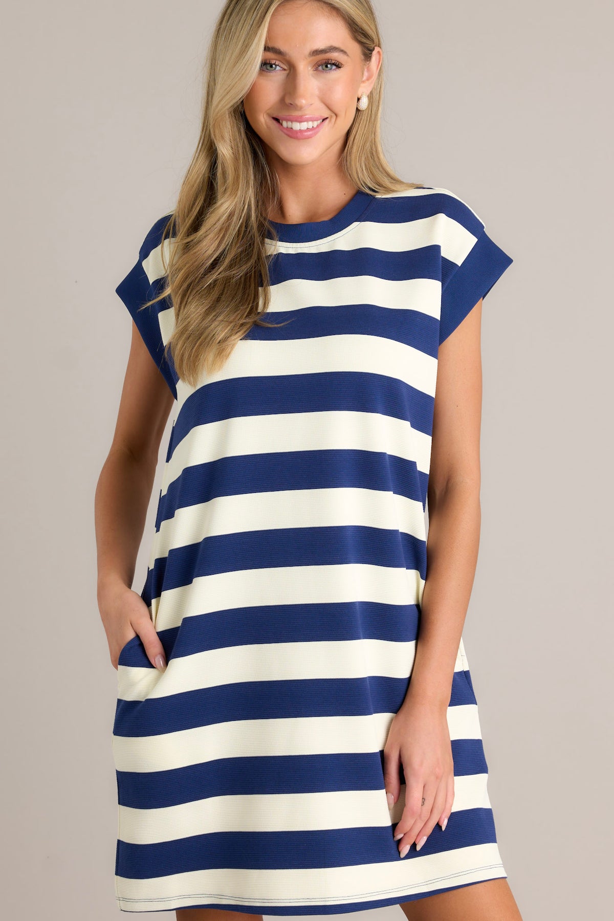 Navy Solid Shoulder Straps Mini Dress