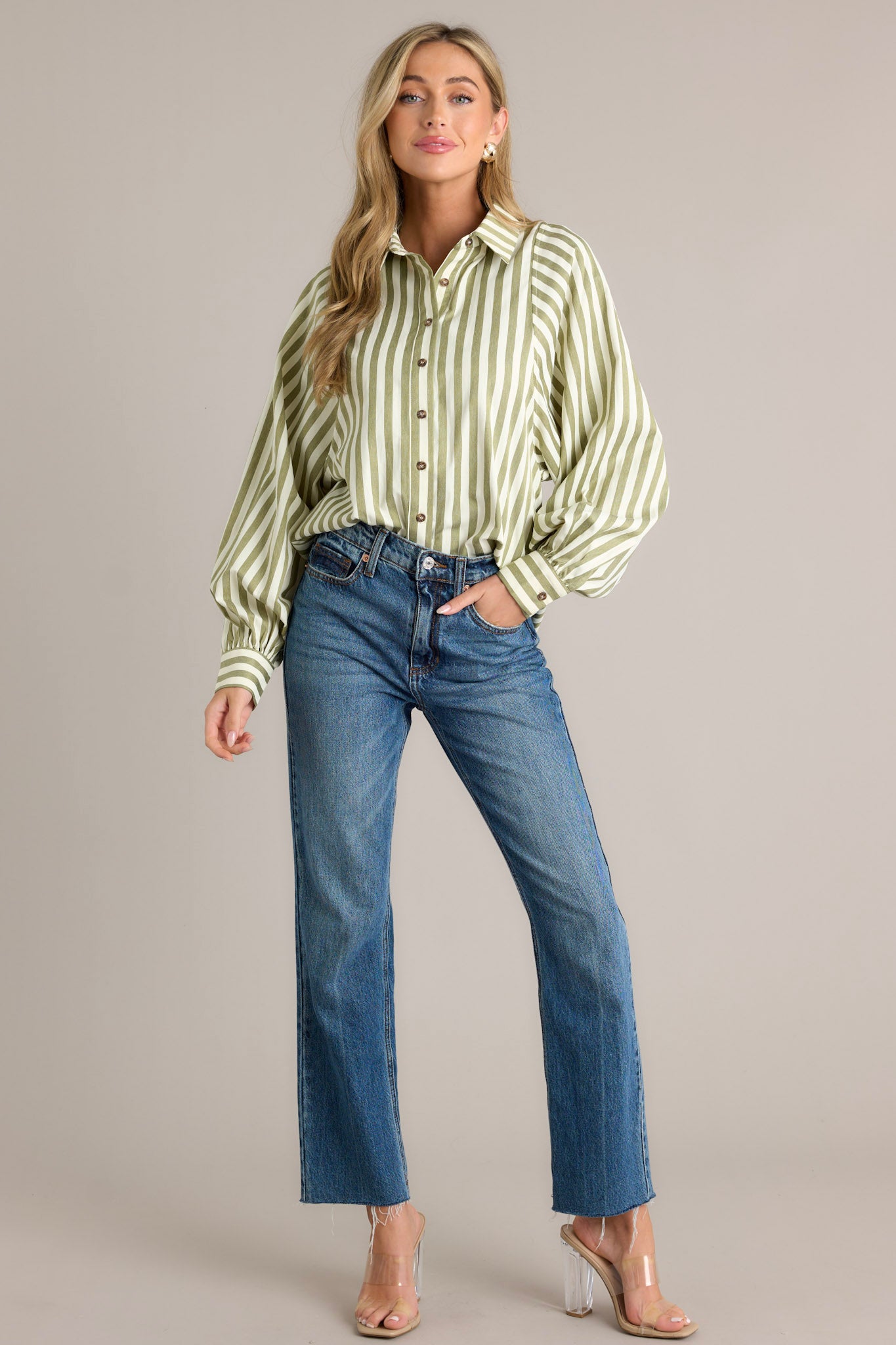 Olive Green & Ivory Embroidered Contrast Top