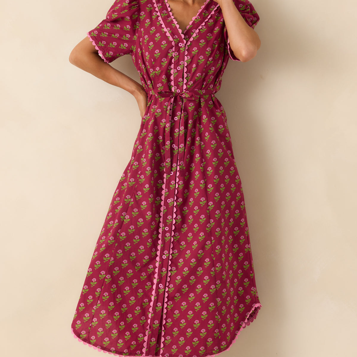 white christmas dresses Burgundy Multi Floral Print Cotton Dress - Maxi Dresses