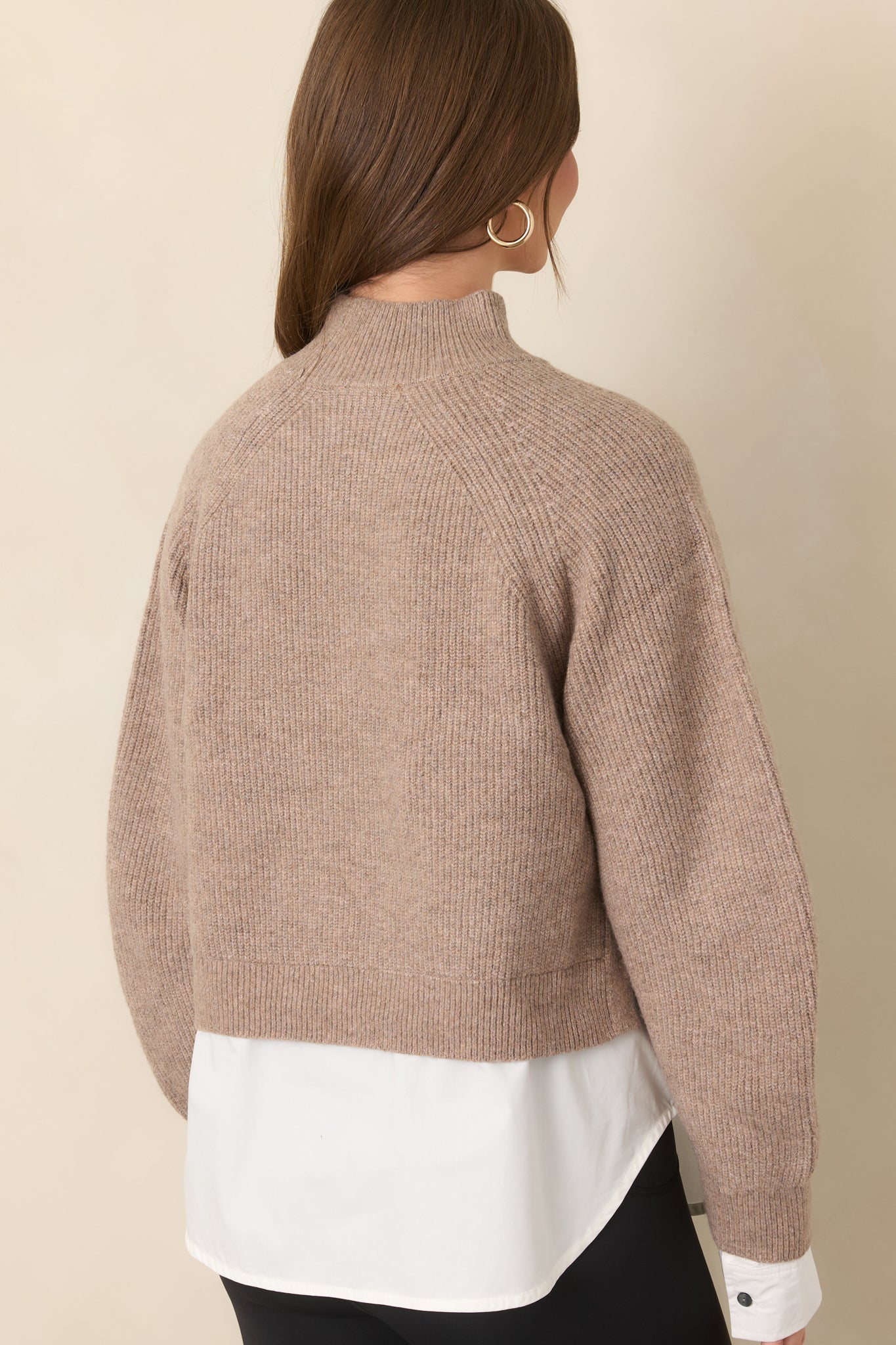 One and Done Taupe Faux Layered Mock Neck Knit Top