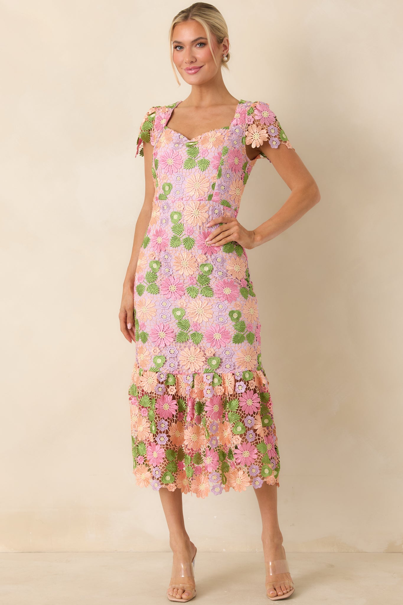 sachin and babi light blue dress Blue Multi Cape Sleeve Floral Embroidered Midi Dress main image 1