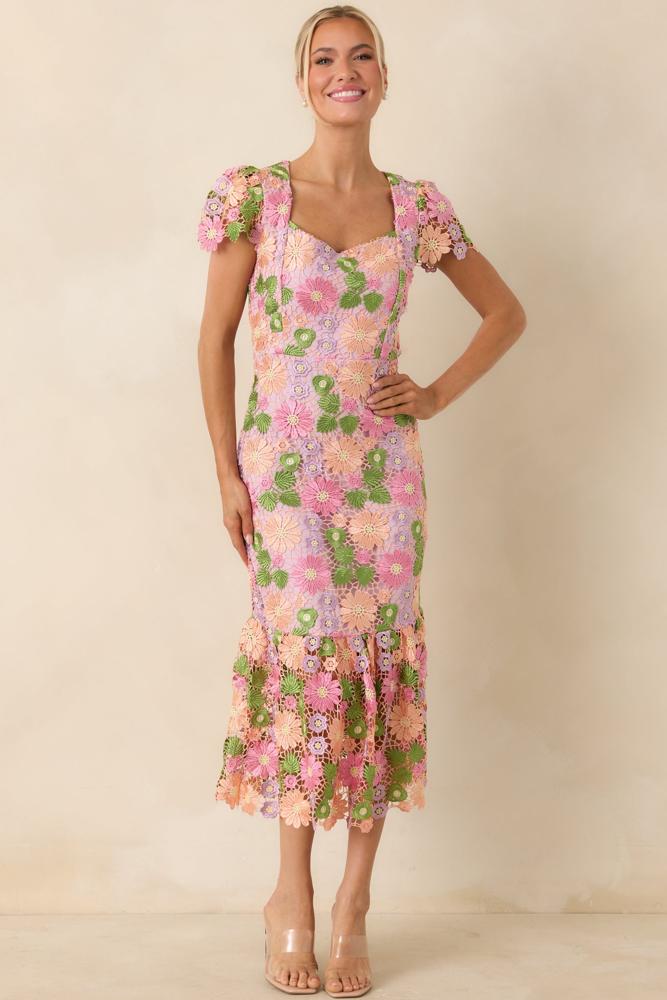 My Debut Lavender Embroidered Floral Midi Dress