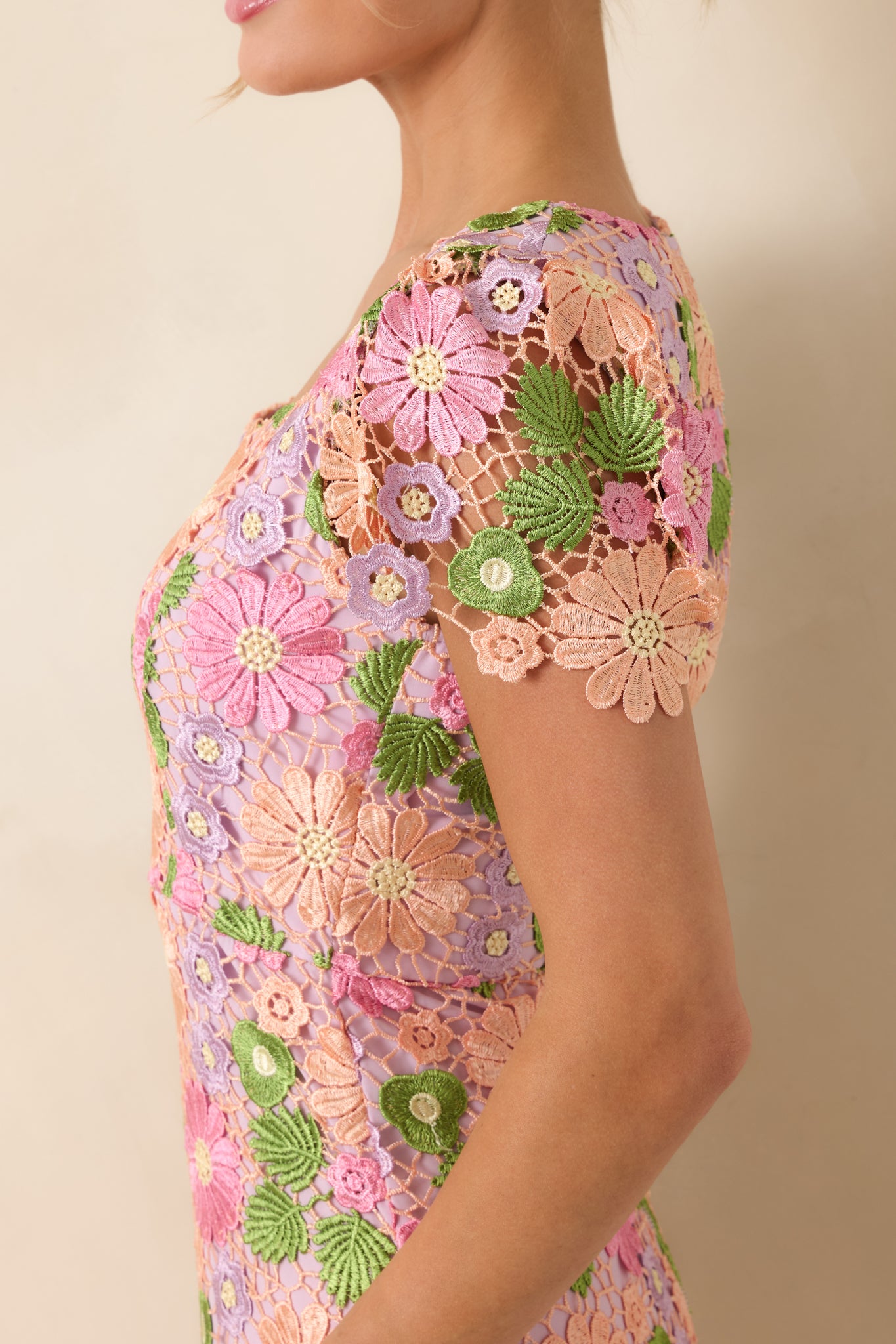 Women's My Debut Lavender Embroidered Floral Midi Dress | Color: Purple | Size: M | Red Dress