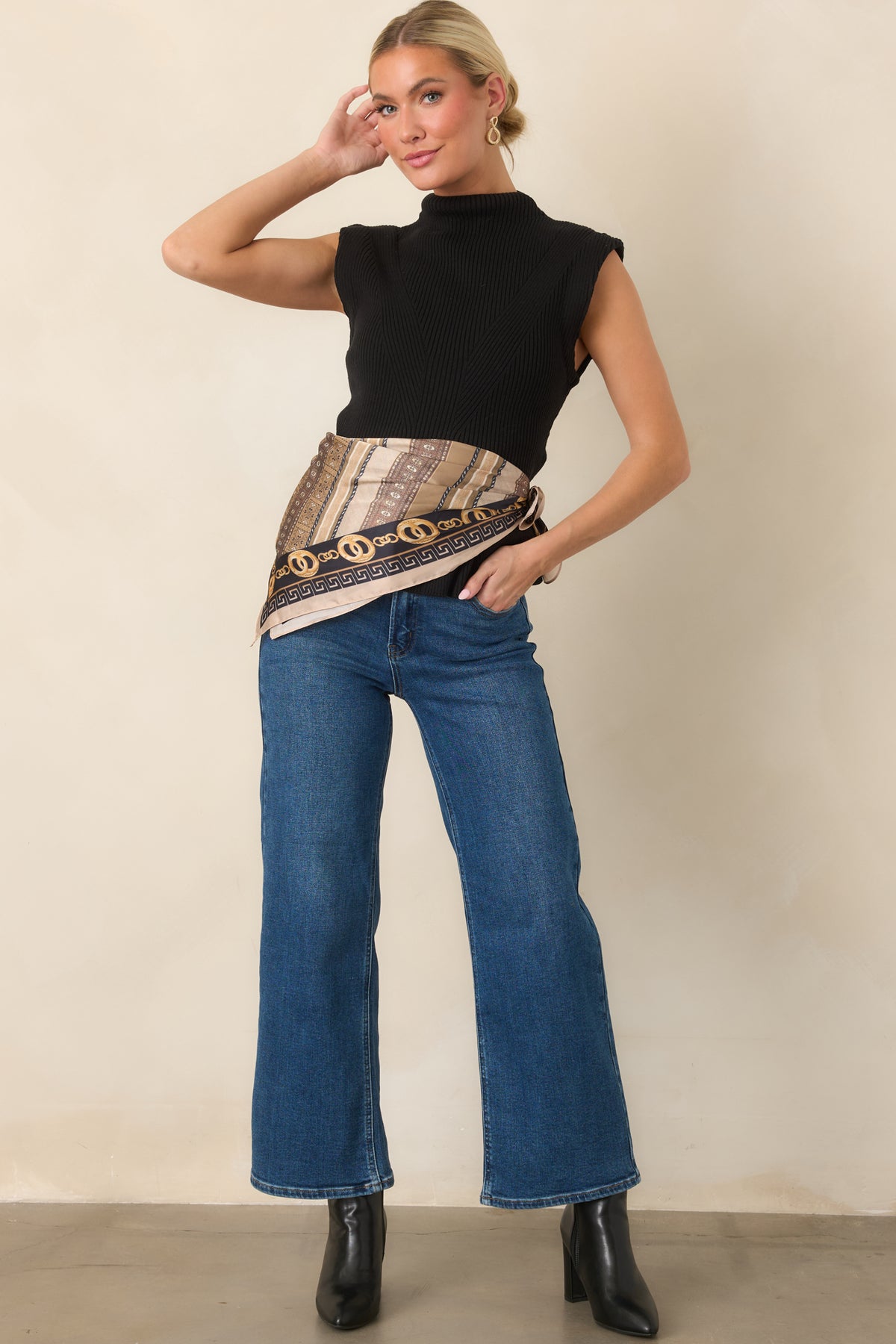 Flare For Style Black Ribbed Knit Mock Neck Peplum Sweater Top