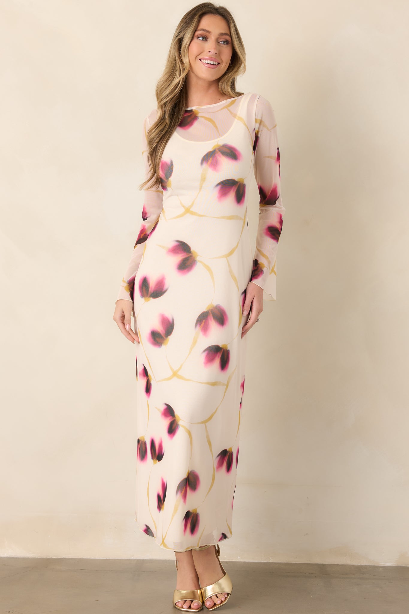 MINKPINK Emery Ivory Floral Mesh Midi Dress