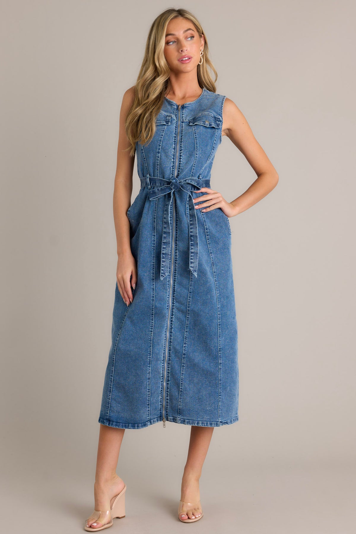 Denim Sleeveless Midi Dress