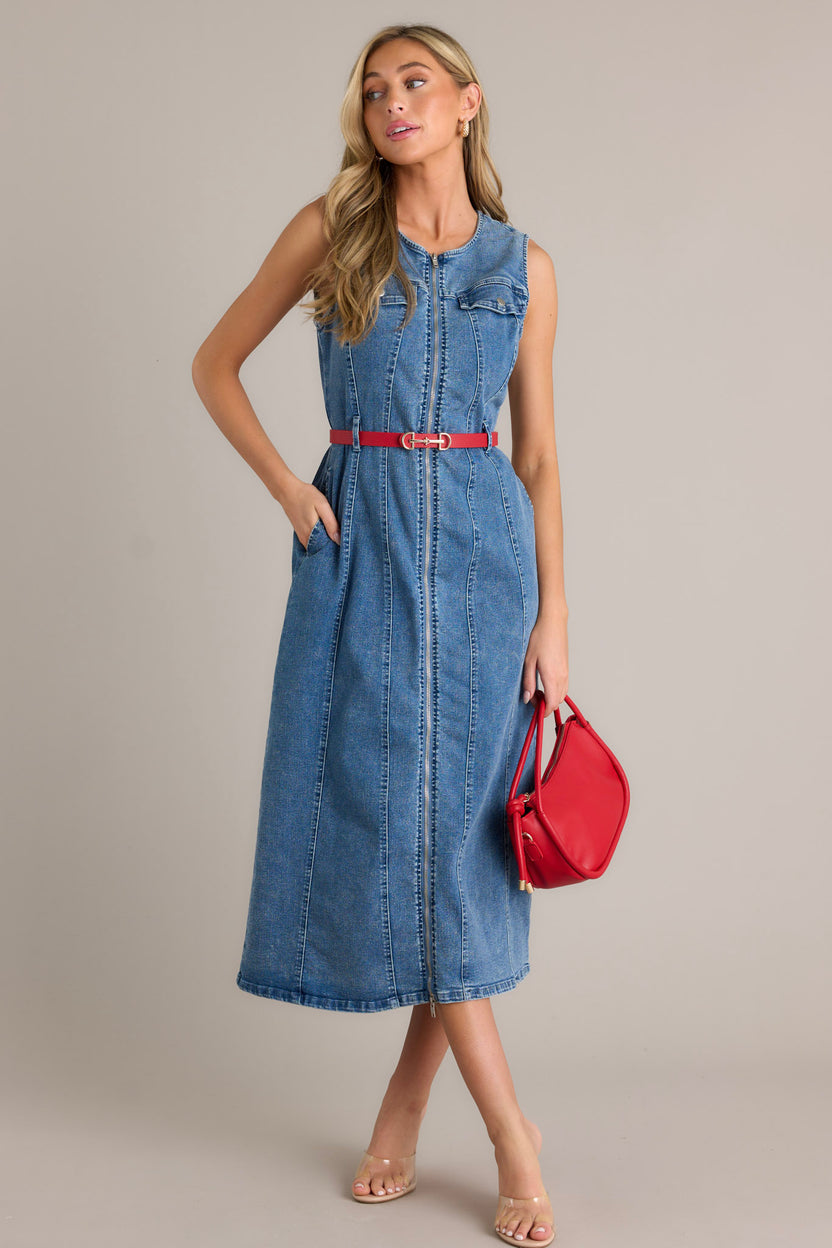 Denim Sleeveless Midi Dress