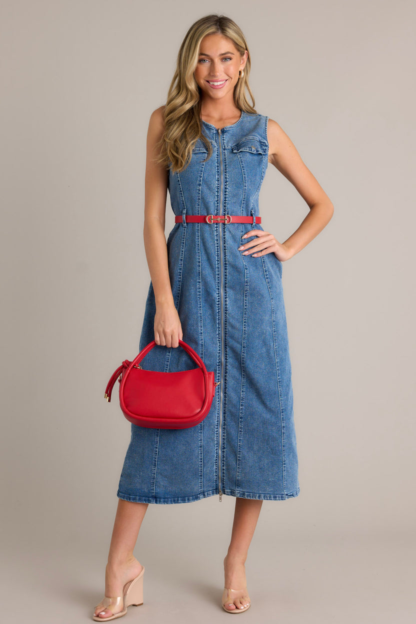 Denim Sleeveless Midi Dress