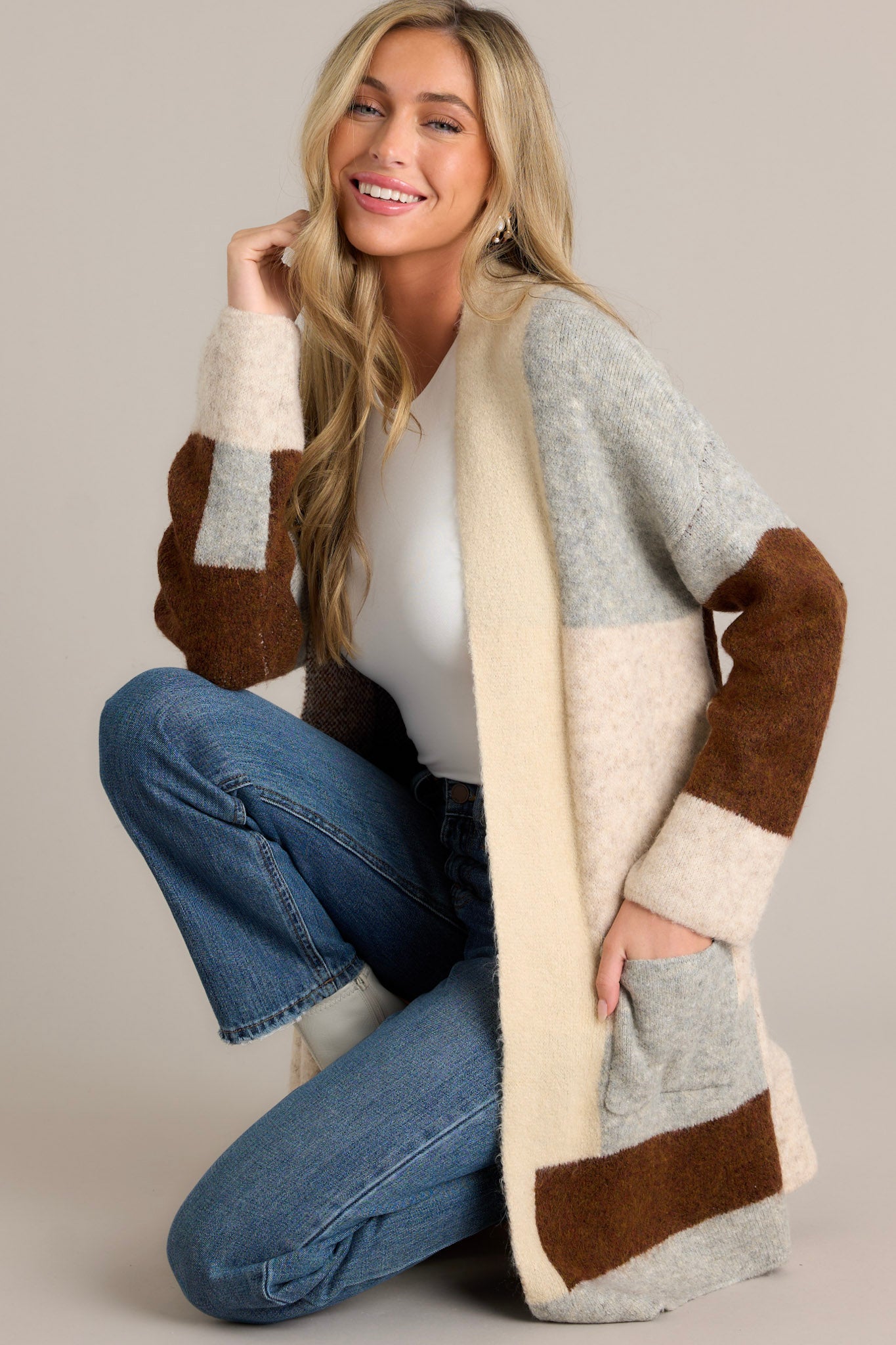 Cozy Chocolate Colorblock Cardigan - Fall Favorites | Red Dress