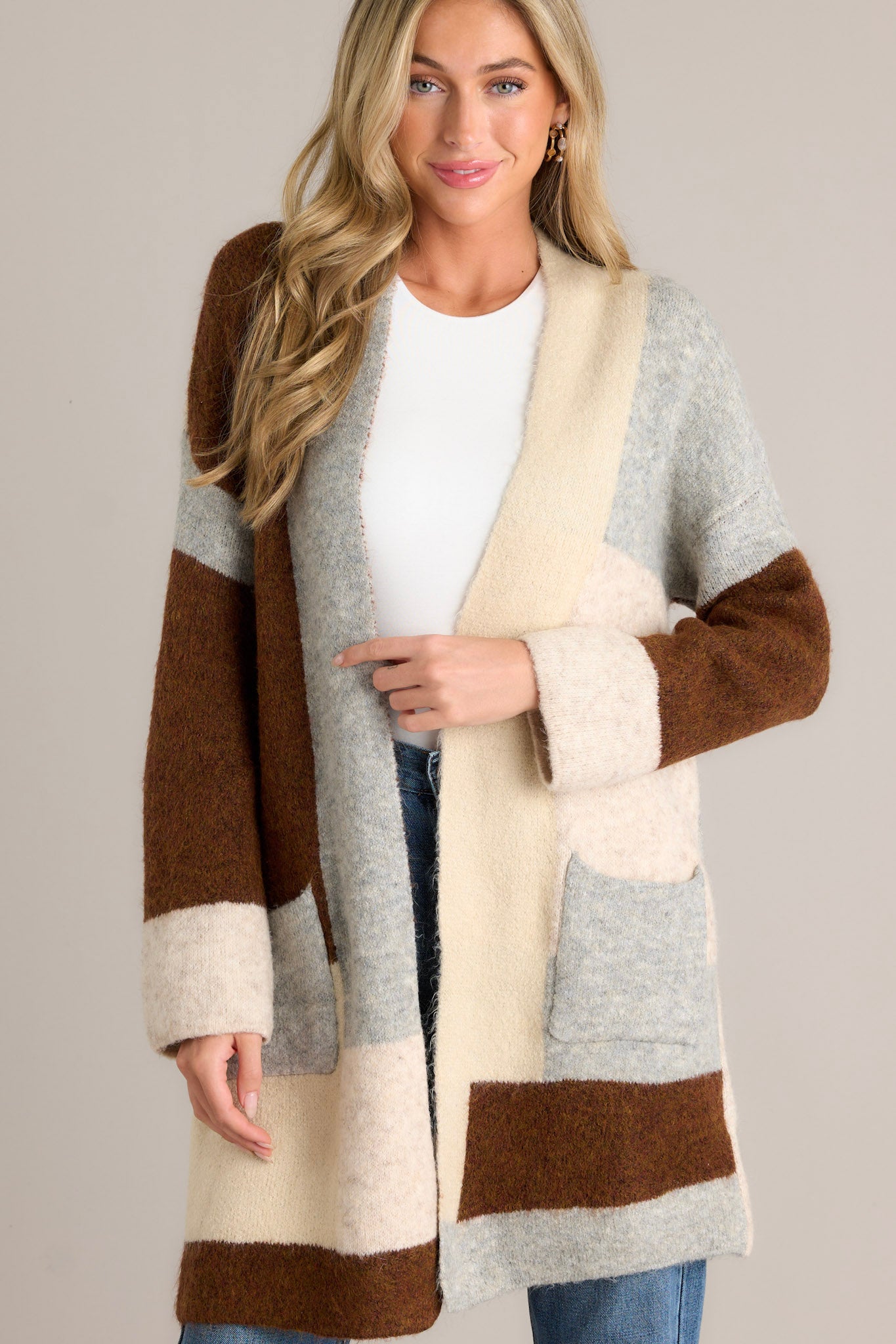 Cozy Chocolate Colorblock Cardigan - Fall Favorites | Red Dress
