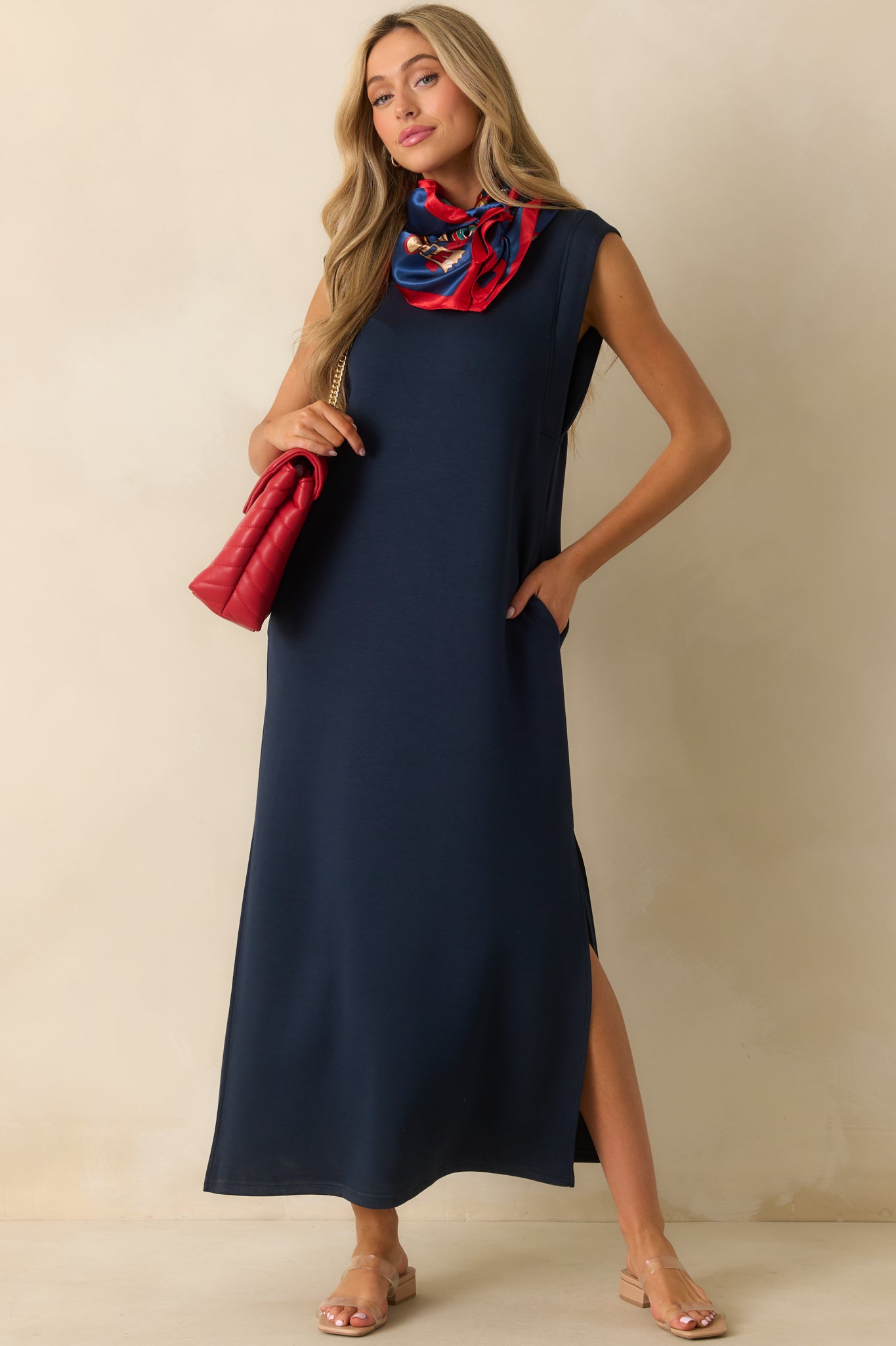 Cotton-blend maxi with smooth fabric and flowing silhouette.