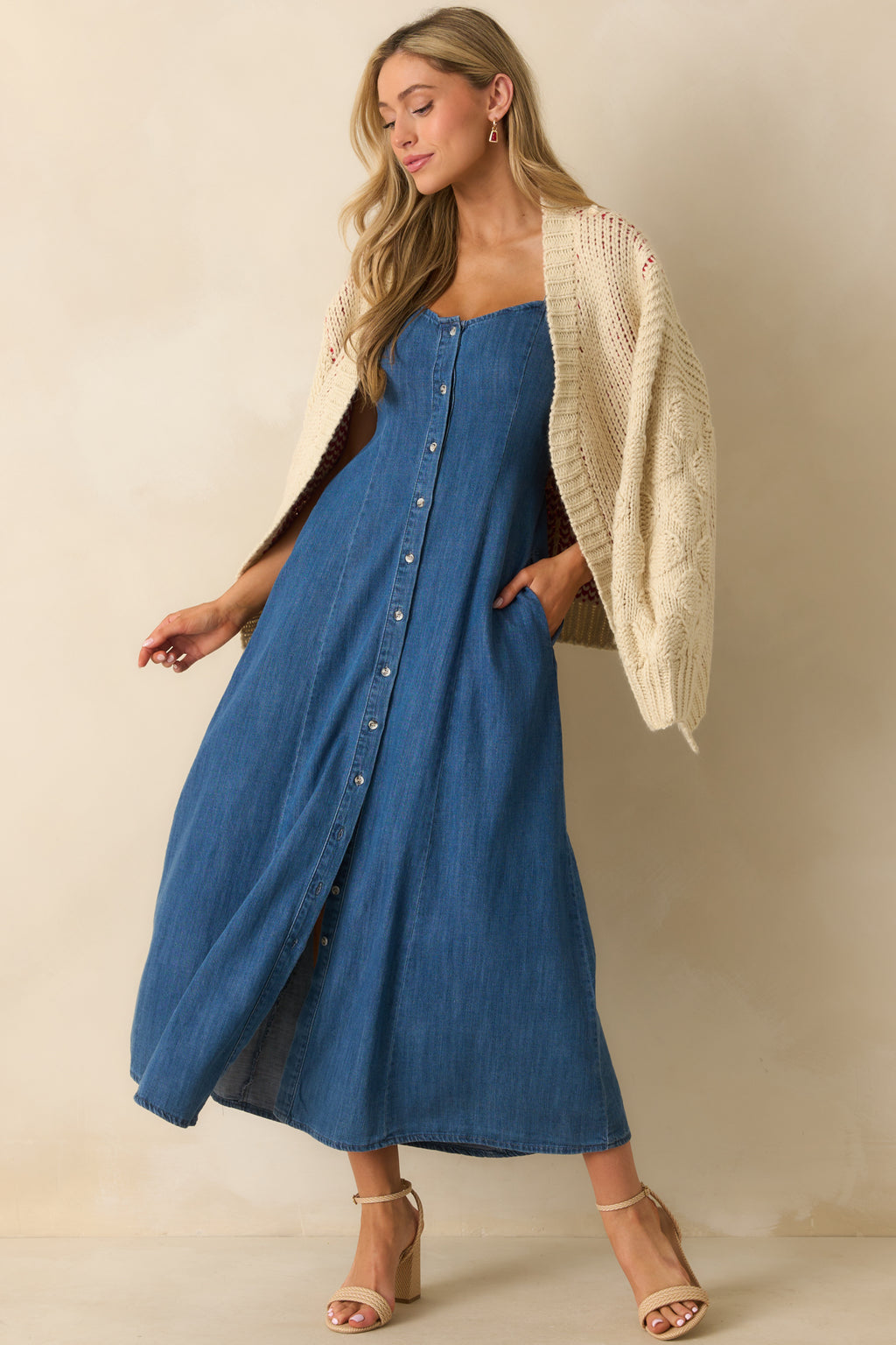 white christmas dresses Dahlia Dress Washed Indigo Stripe / L