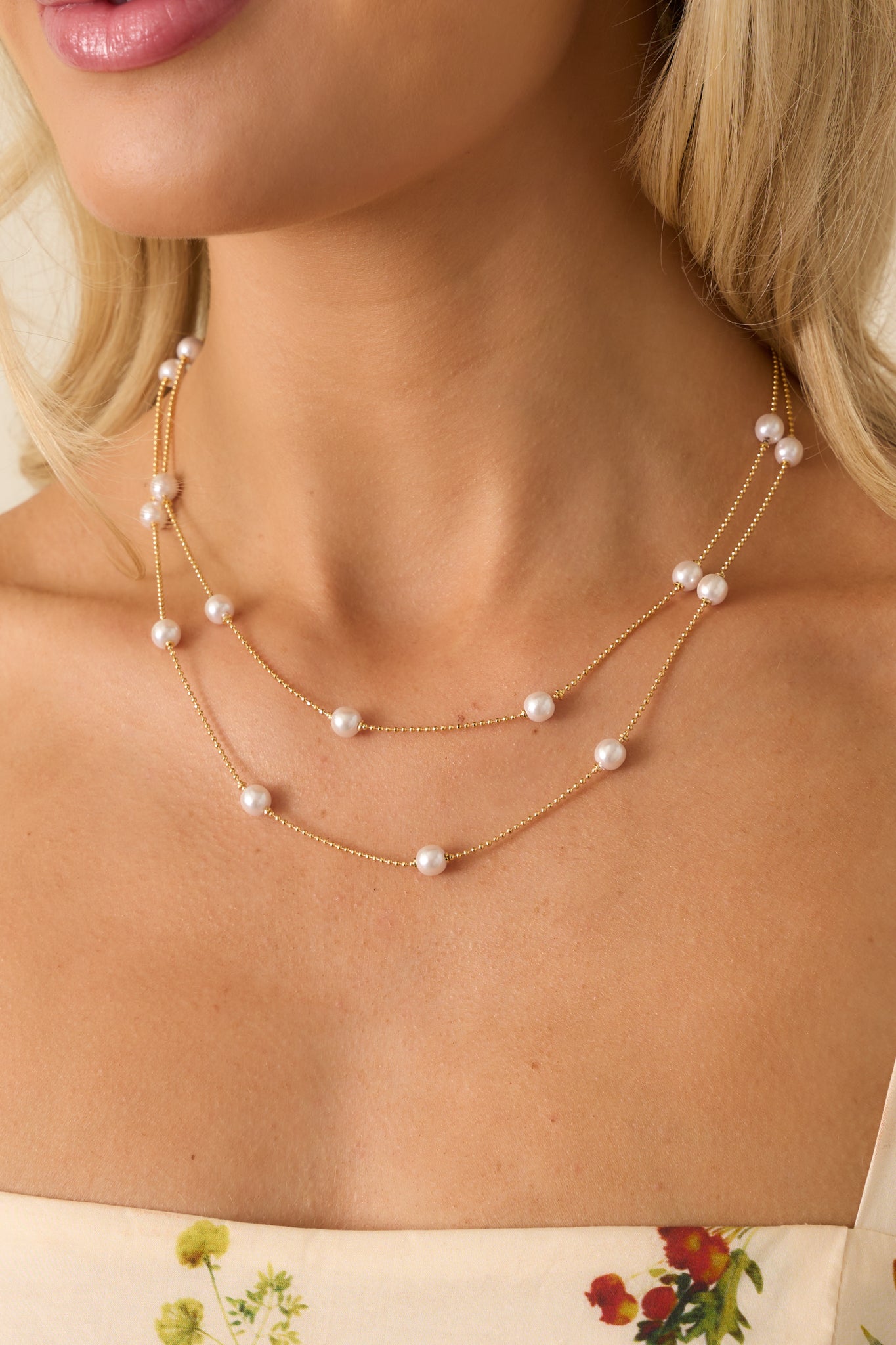 In My Favor Gold Layered Ivory Faux Pearl Necklace