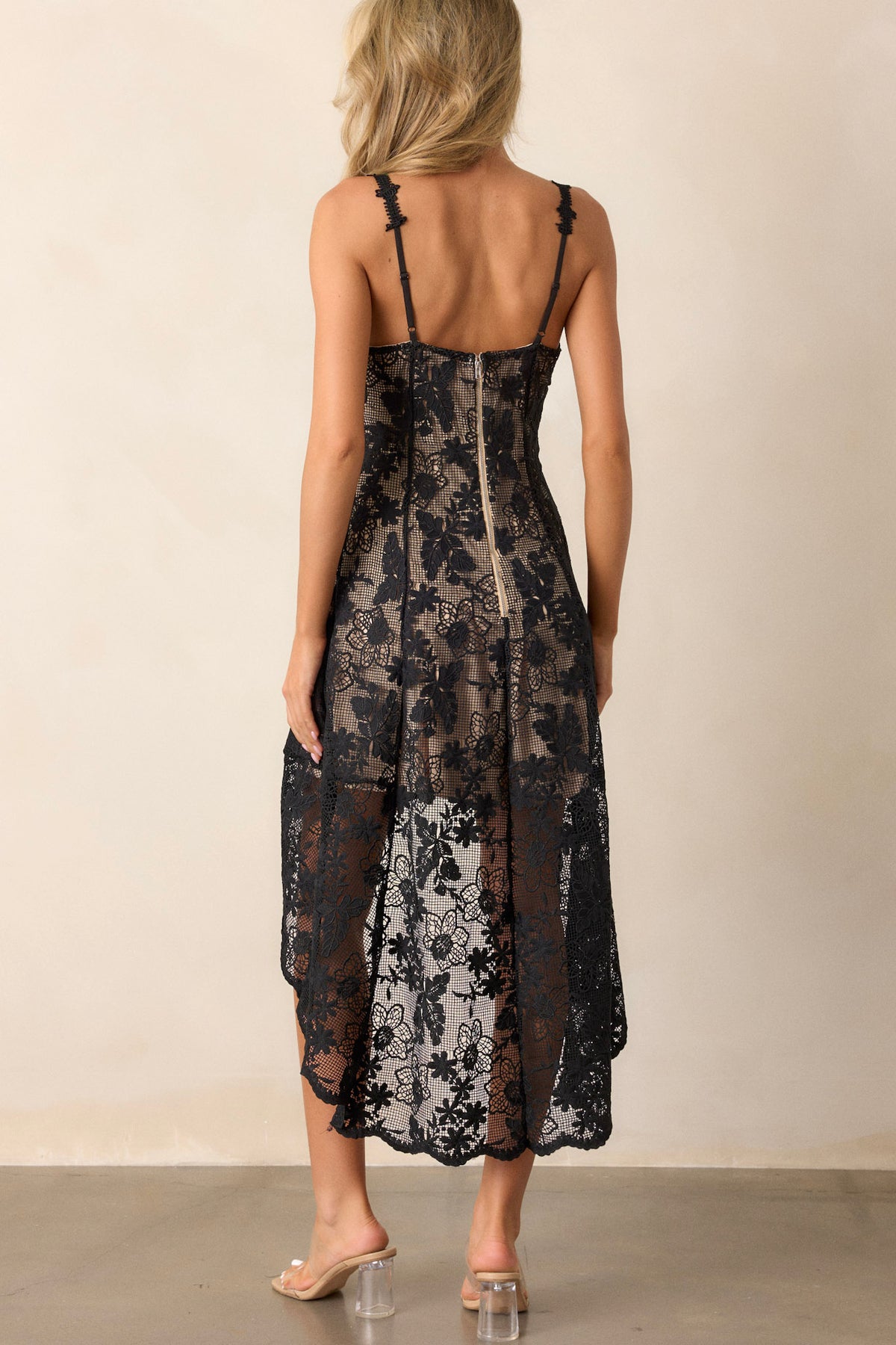 Lace Trim High-Low Sleeveless Dress