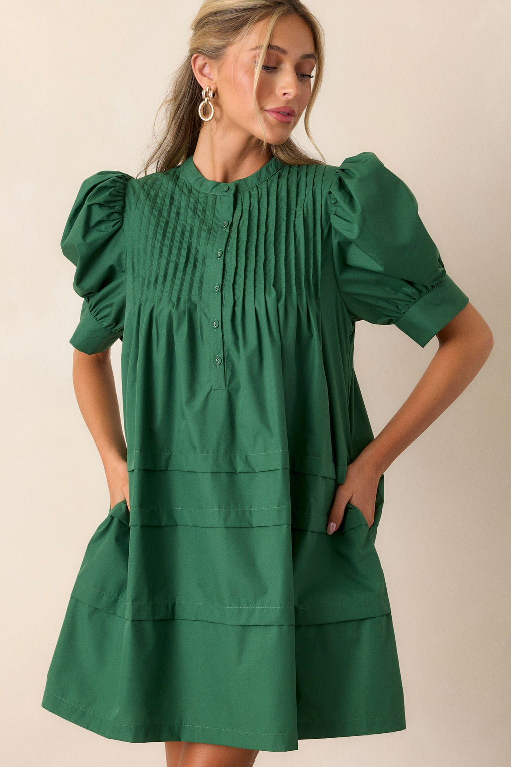Green Puff Sleeve Mini Dress - All Dresses | Red Dress Green Puff Sleeve Mini Dress - All Dresses | Red Dress