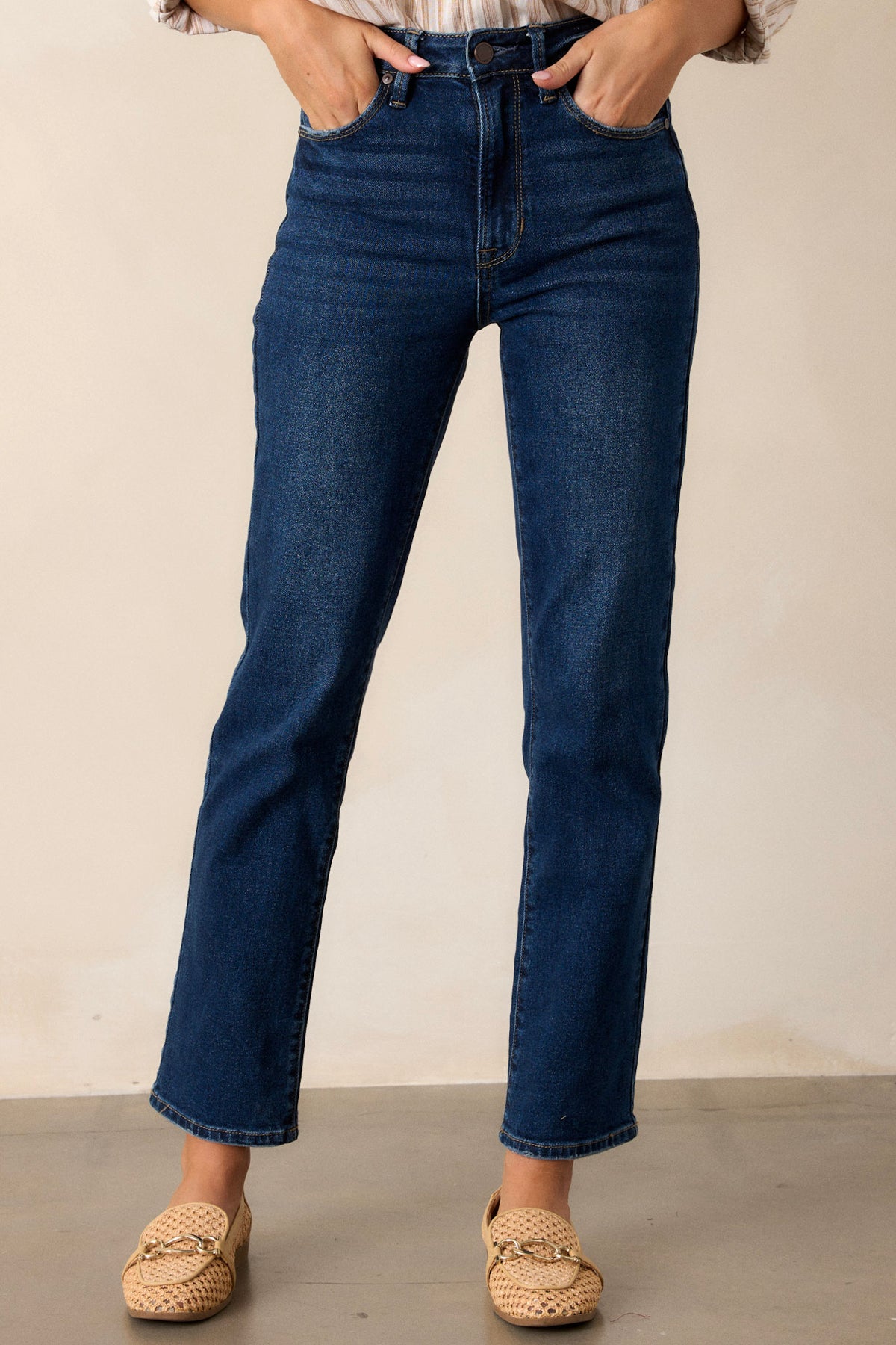 Pre-Order Dark Wash Straight Leg Mid-rise Shift Jeans