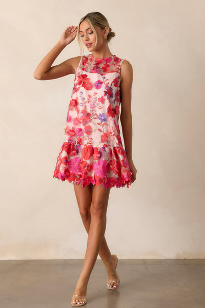 Light Pink Floral Embroidered Mini Dress - All Dresses Light Pink Floral Embroidered Mini Dress - All Dresses