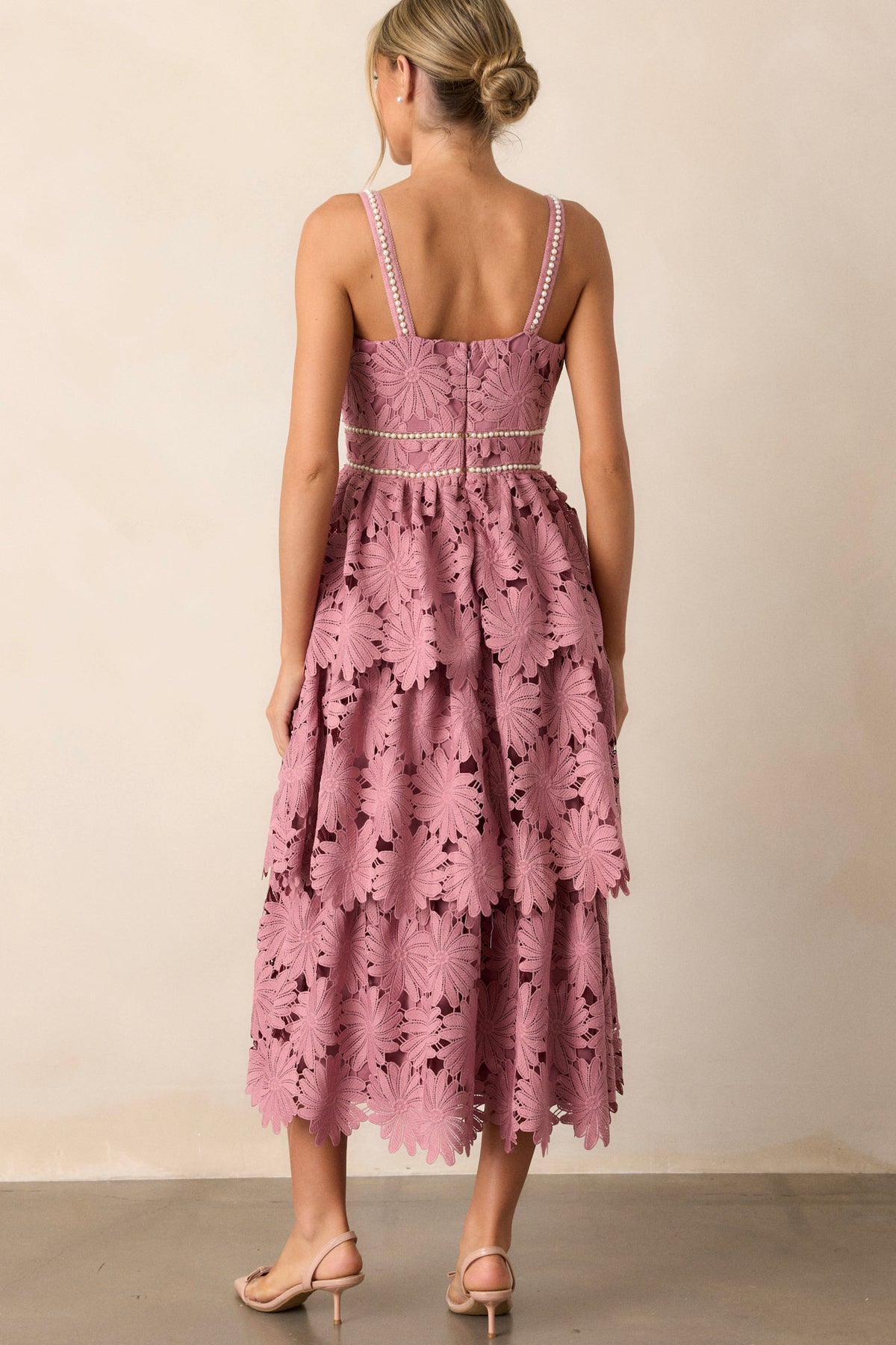Dusty Rose & Wine Floral Print Zip Front Midi Dress
