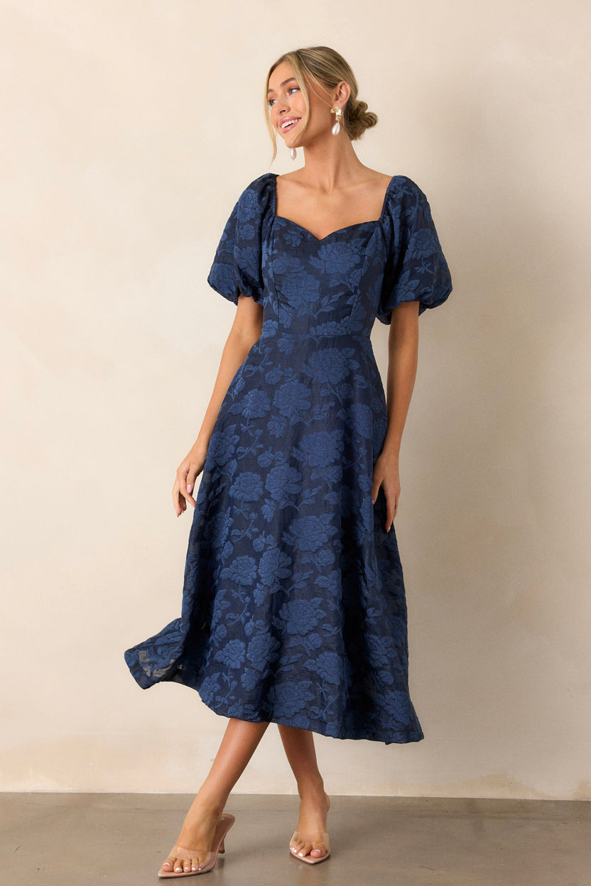 Jacquard Floral Miley Bow Midi Dress