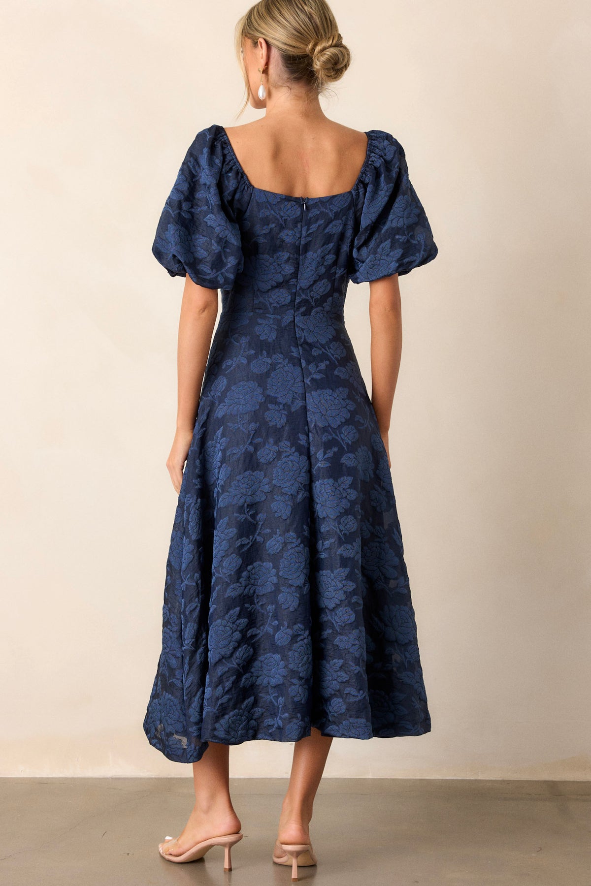 NAVY ROMANCE WOVEN JACQUARD MINI DRESS