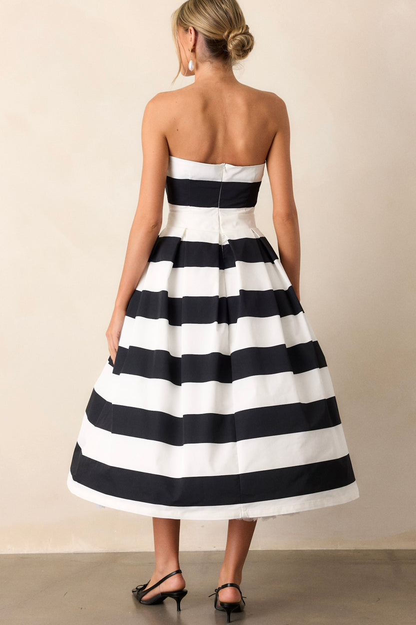 Black & White Stripe Strapless Midi Dress