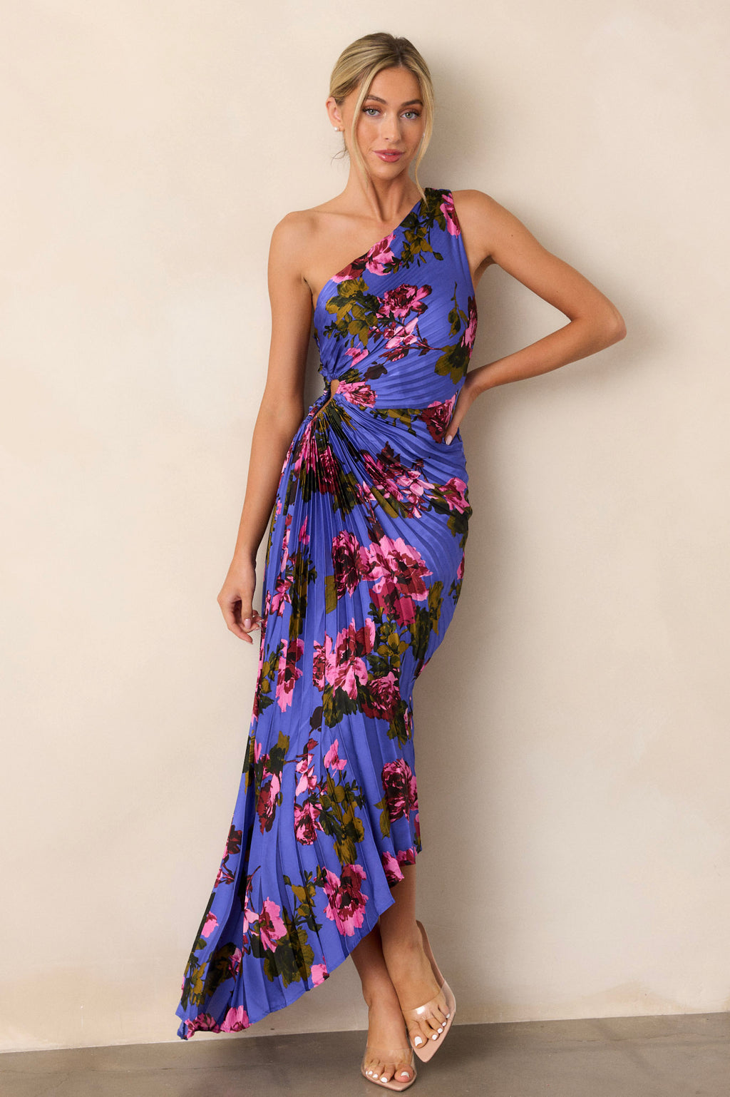 Violet Floral Asymmetric One Shoulder Dress - Maxi Dresses | Red Dress