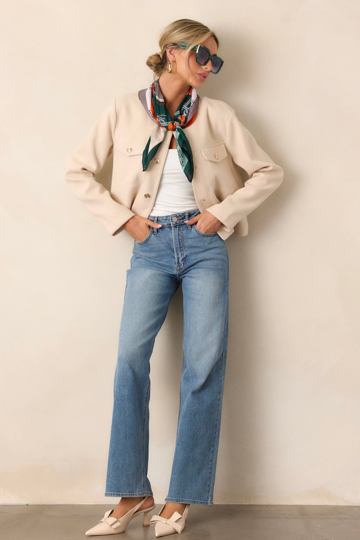 Women Red Twill Crop Jacket