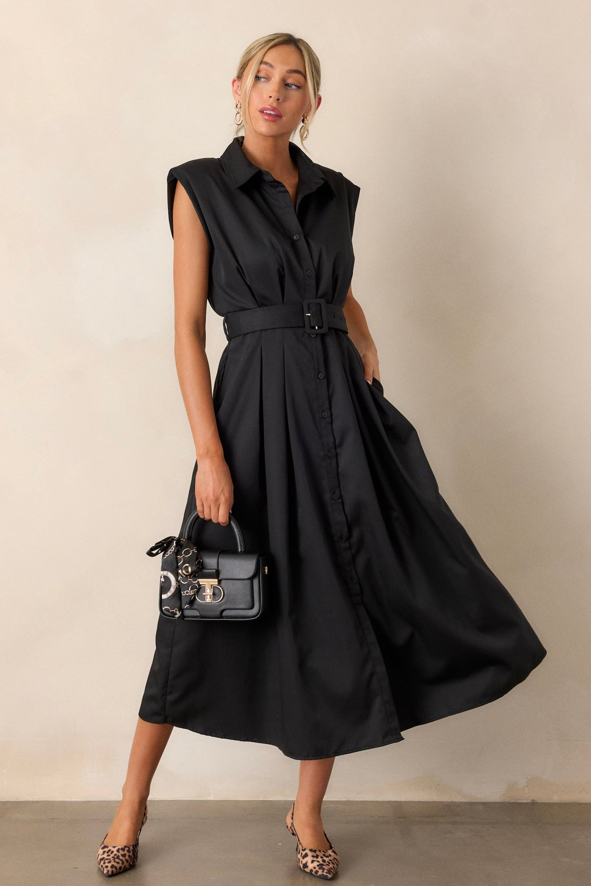 Black Belted Midi Dress