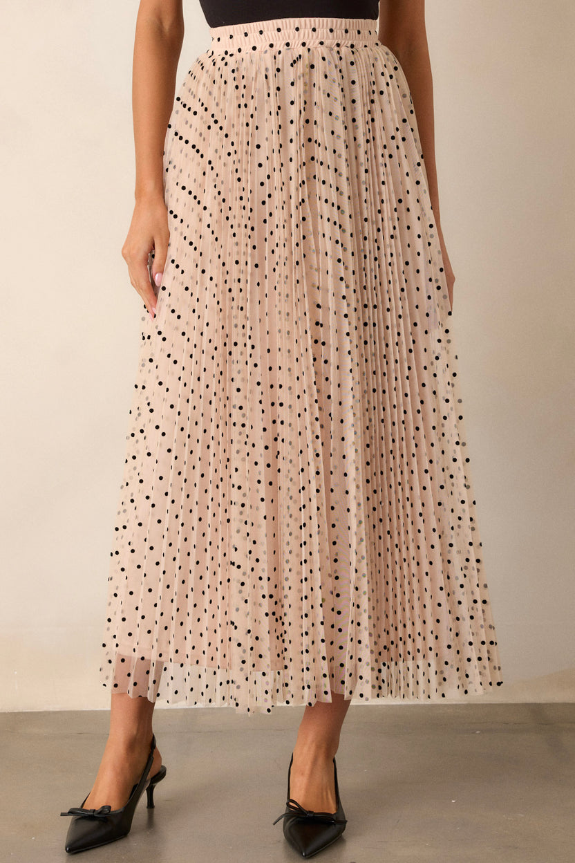 Cambree Peplum Top and Maxi Skirt Set - Black / Beige Polka Dot