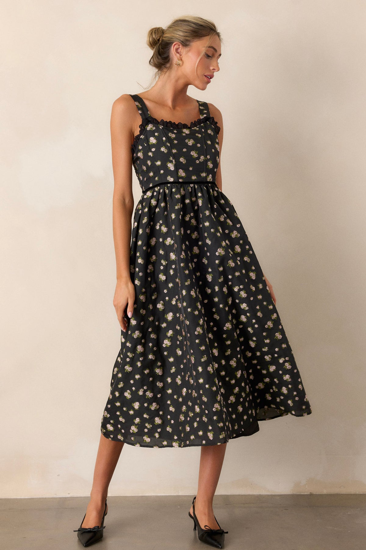 Black Floral Midi Dress