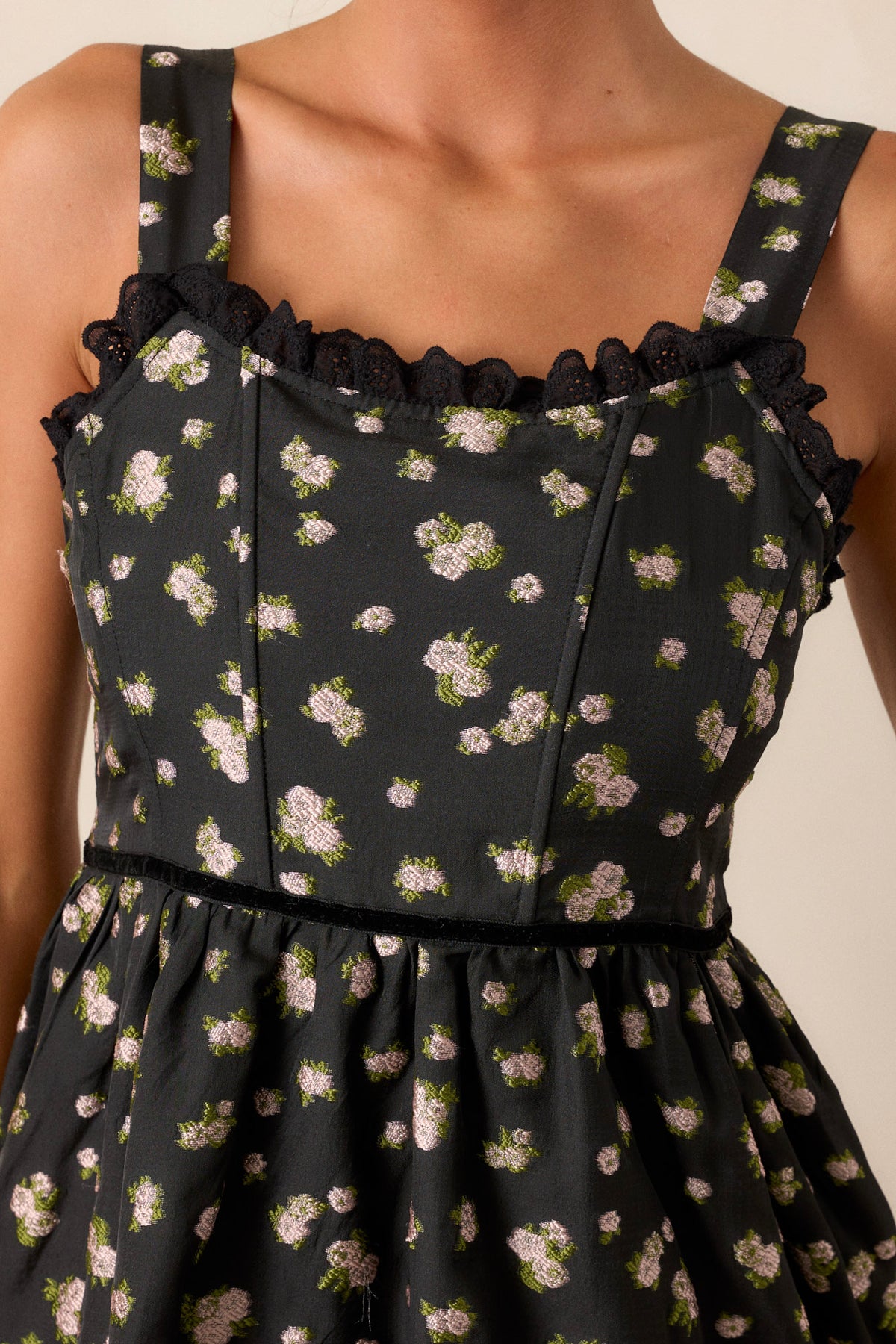 Floral Printed Black Midi Dress main image 1