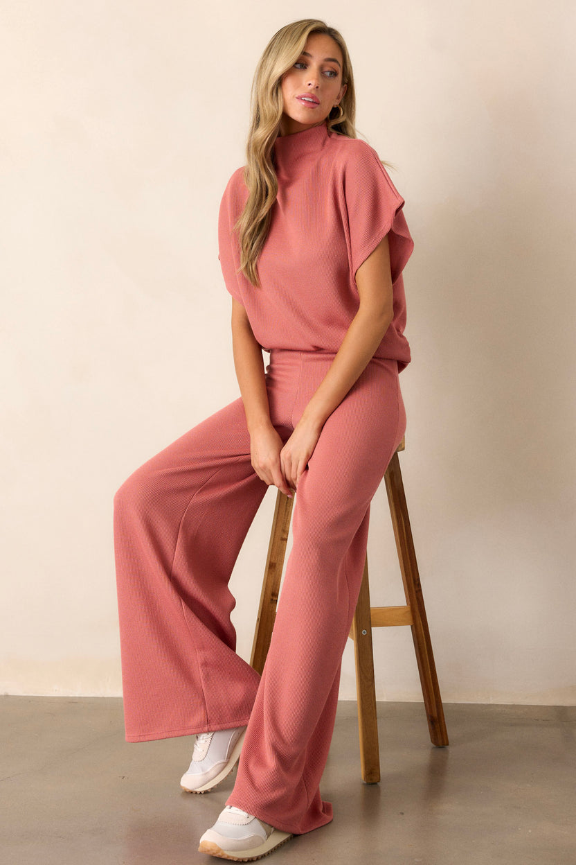 Coral Pink Embroidered Scallop Pants main image 1