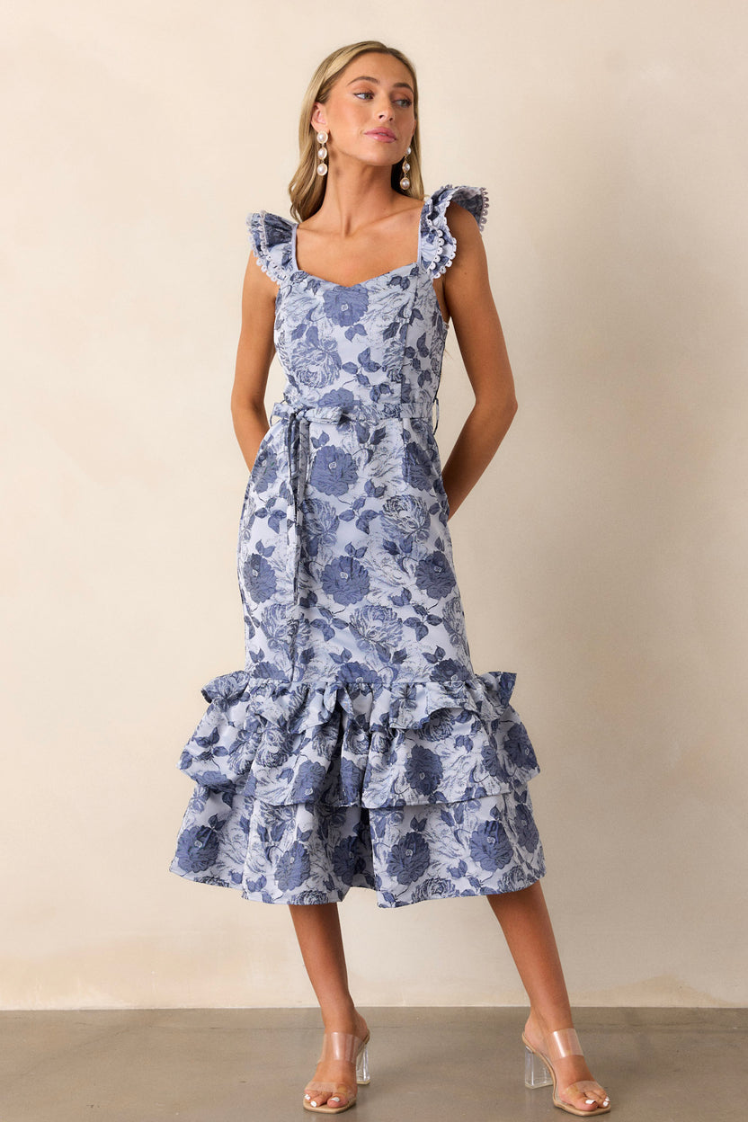 Blue Ruffle & Colorful Floral Dress Ensemble main image 0