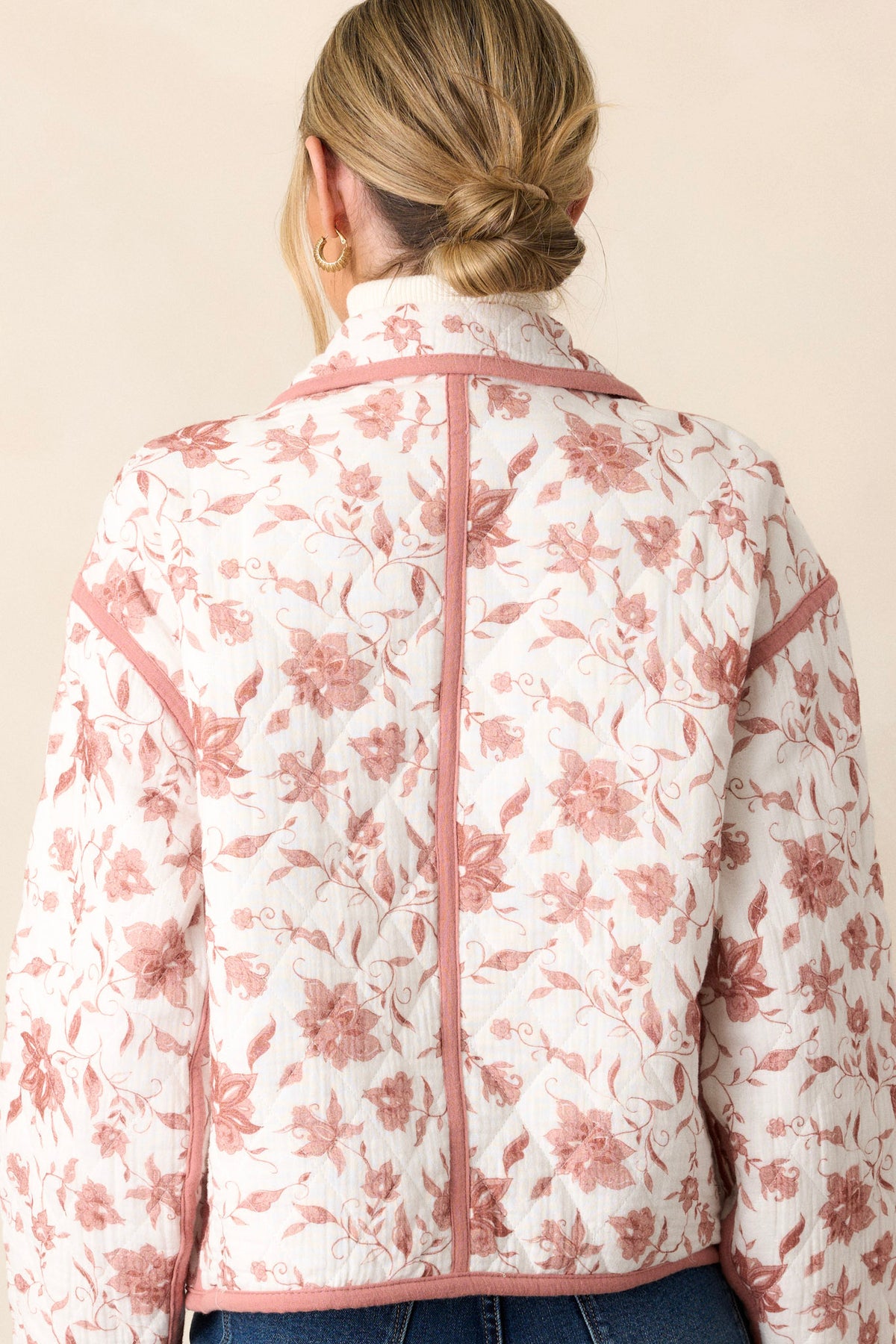 PINK WITH YELLOW DANDELIONS QUILTED JACKET - M