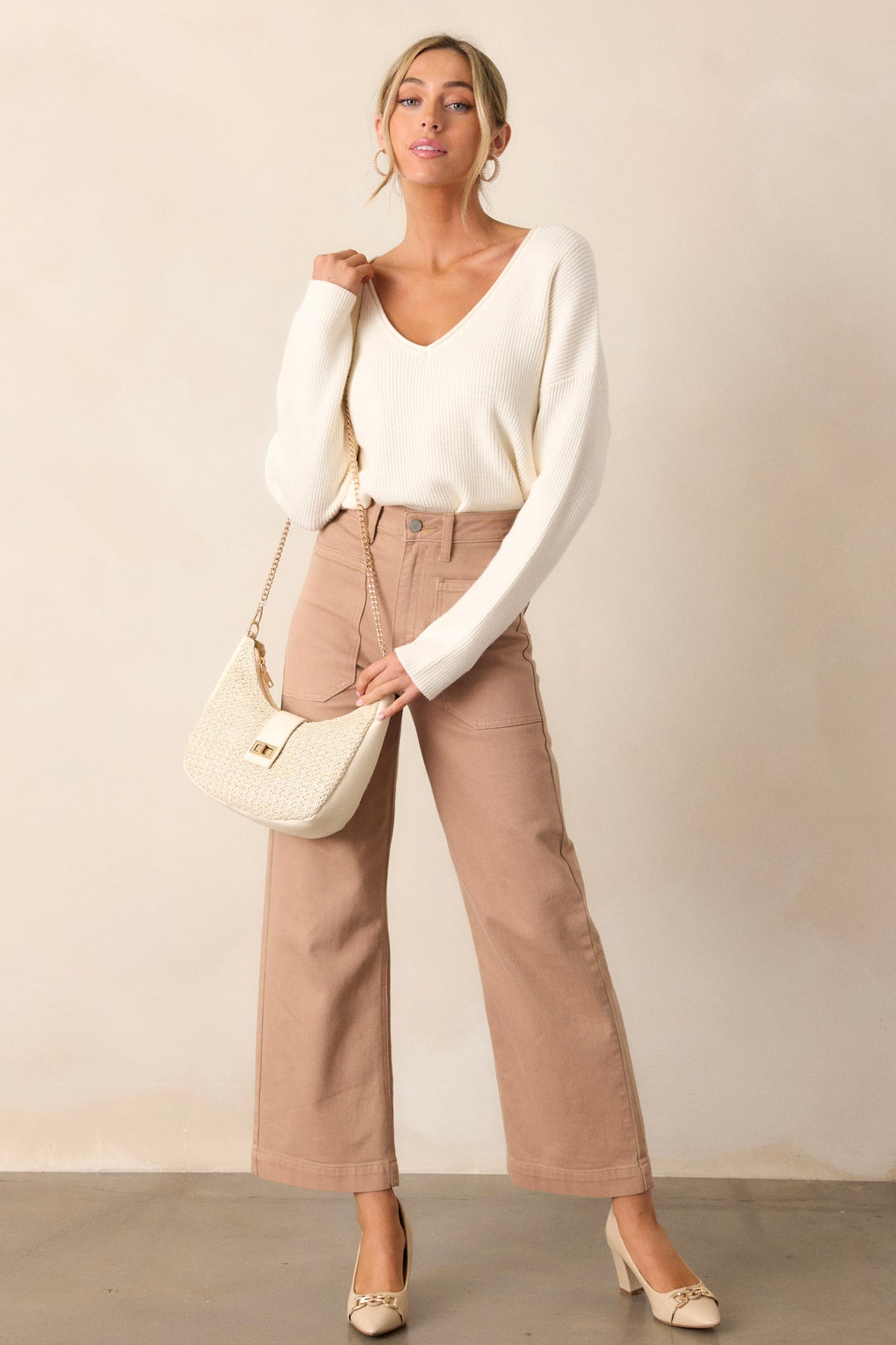 TAN OVERDYED LACE WIDE-LEG JEANS