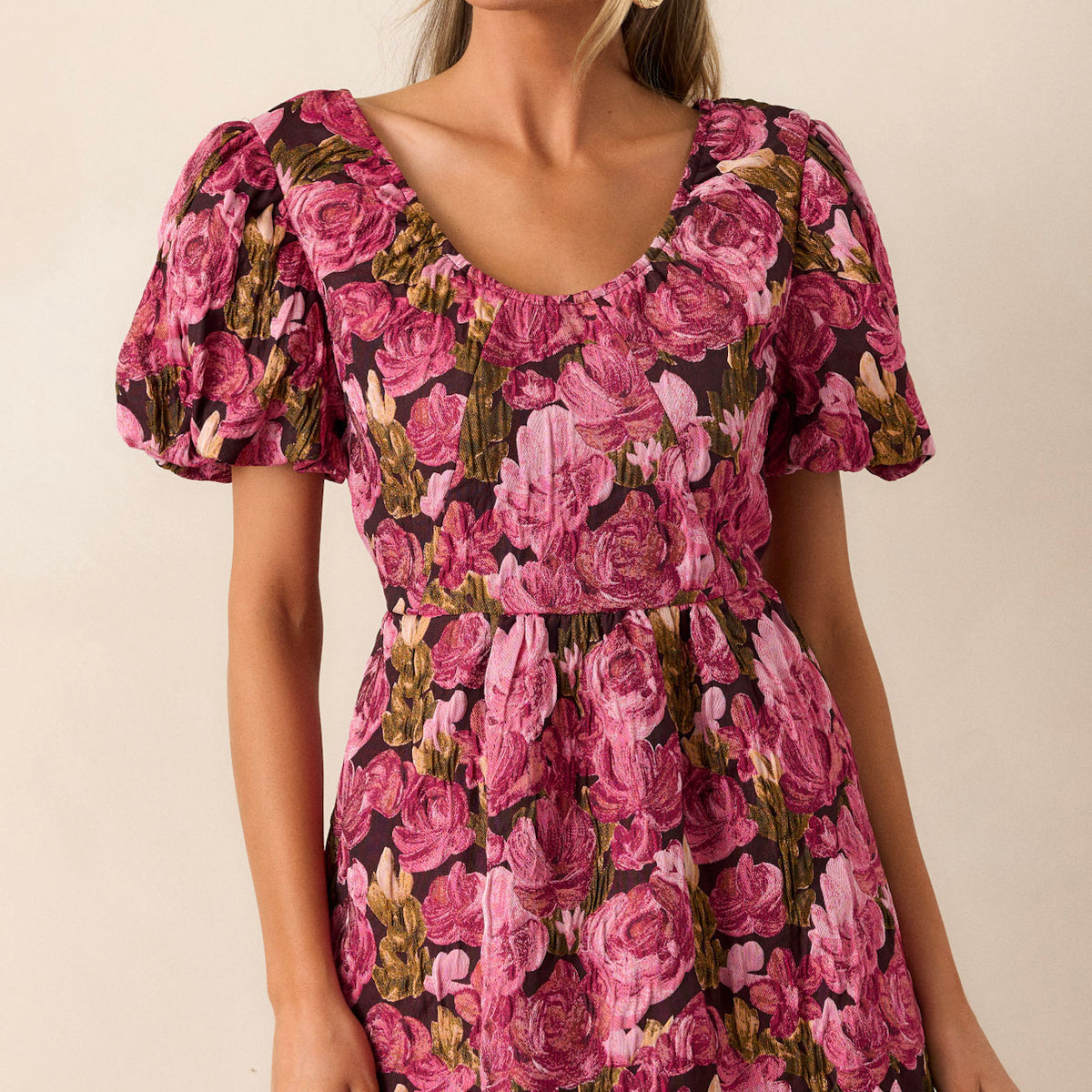 brailey jacquard puff sleeve mini dress in pink Brailey Mini Dress - Strapless Dress in Pink Jacquard