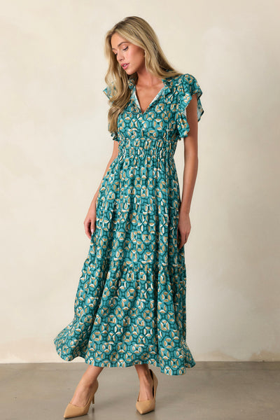 Green Ruffle Sleeve Maxi Dress - All Dresses | Red Dress Green Ruffle Sleeve Maxi Dress - All Dresses | Red Dress