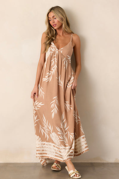 Sleeveless Tan Floral Maxi Dress - All Dresses | Red Dress Sleeveless Tan Floral Maxi Dress - All Dresses | Red Dress
